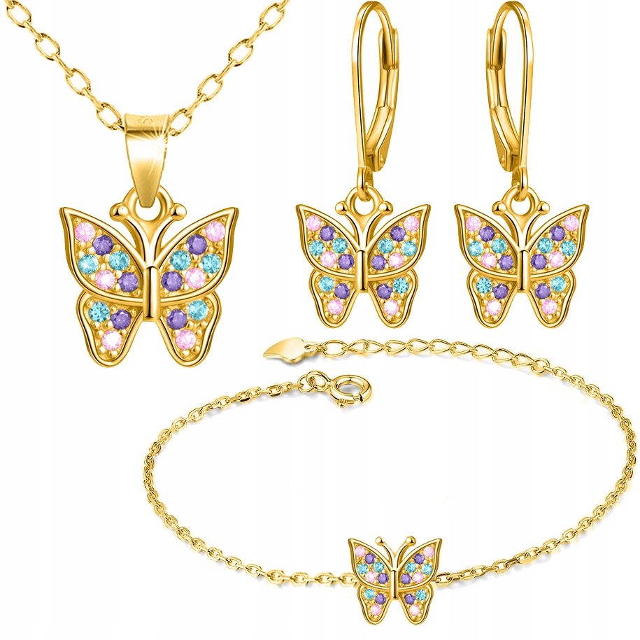 Stříbrný komplet šperků pro dívku s motýlky, pozlacené stříbro 925