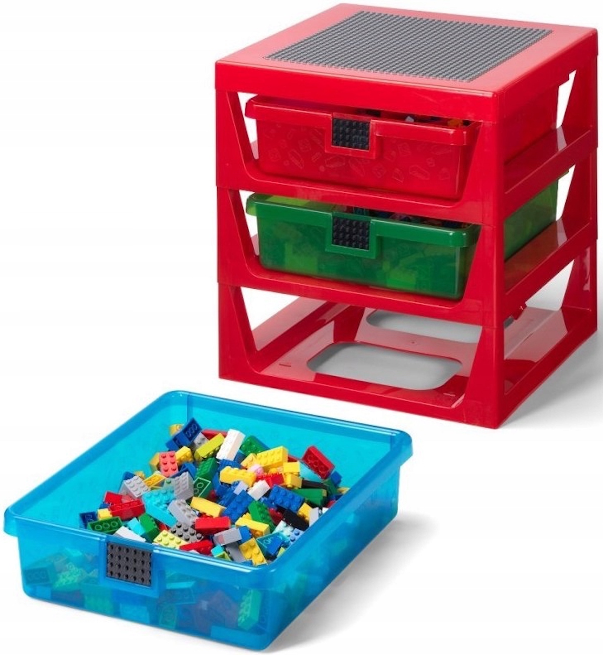 Lego Regał Pojemnik Sorter z 3 szufladami i płytką konstrukcyjną Czerwony