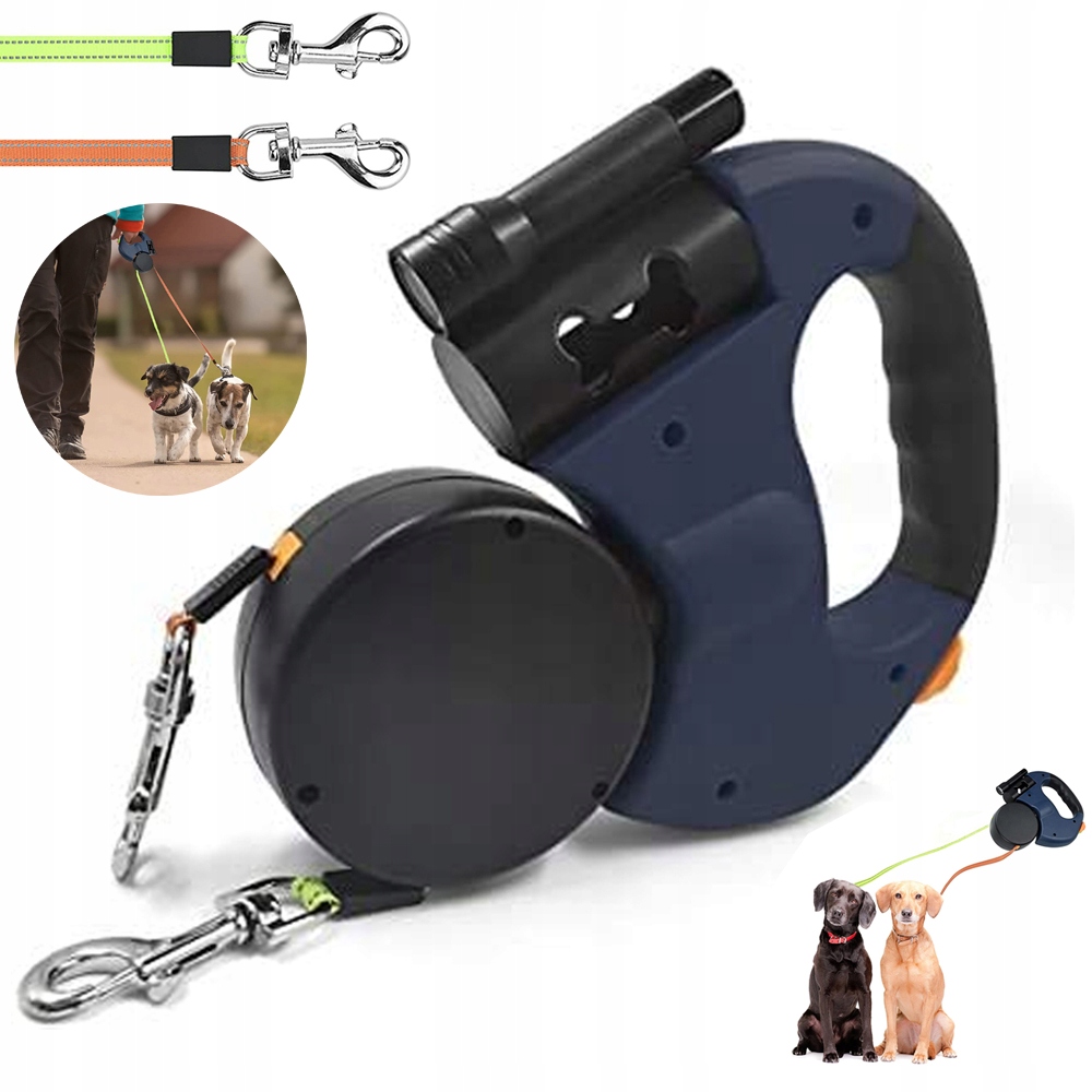 Levně Vodítko Automatická Dvojitá 3M Led Pro 2 Psy Večerní Procházka