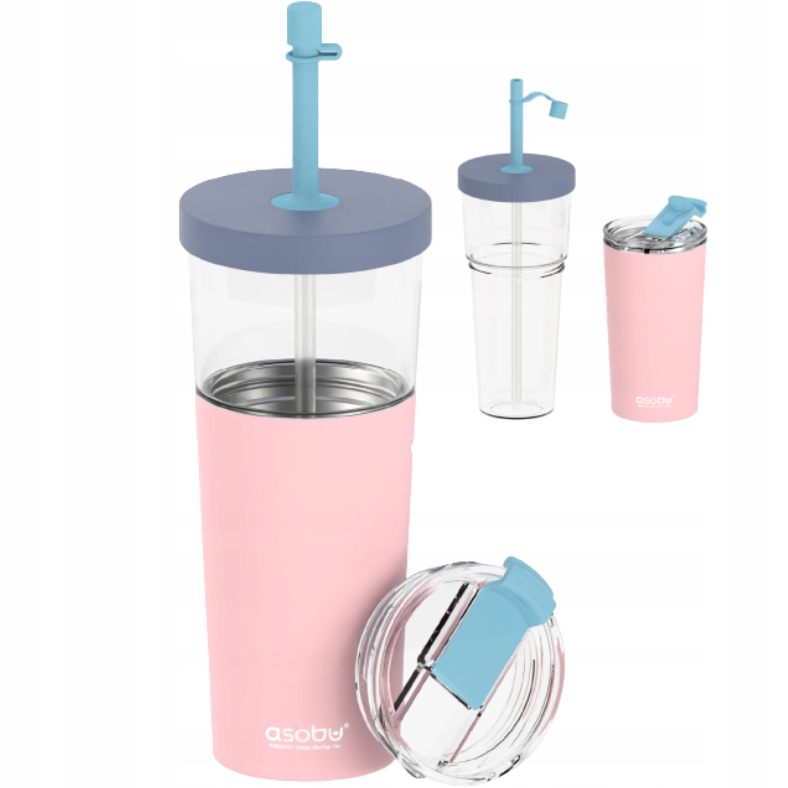 Termohrnek Asobu 850ml Lahev Na Pití brčkem na kávu a studené nápoje