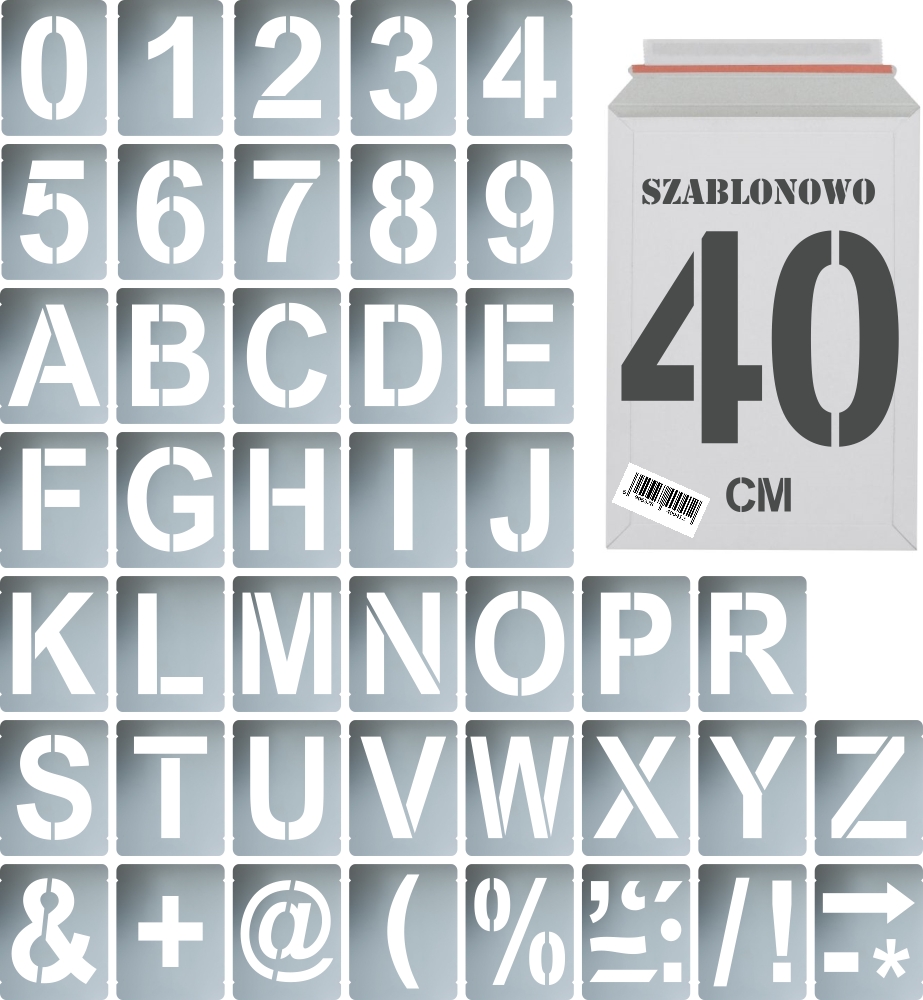 Szablony malarskie wielorazowe alfabet Litery i Cyfry 40 cm Zestaw 43 szt.