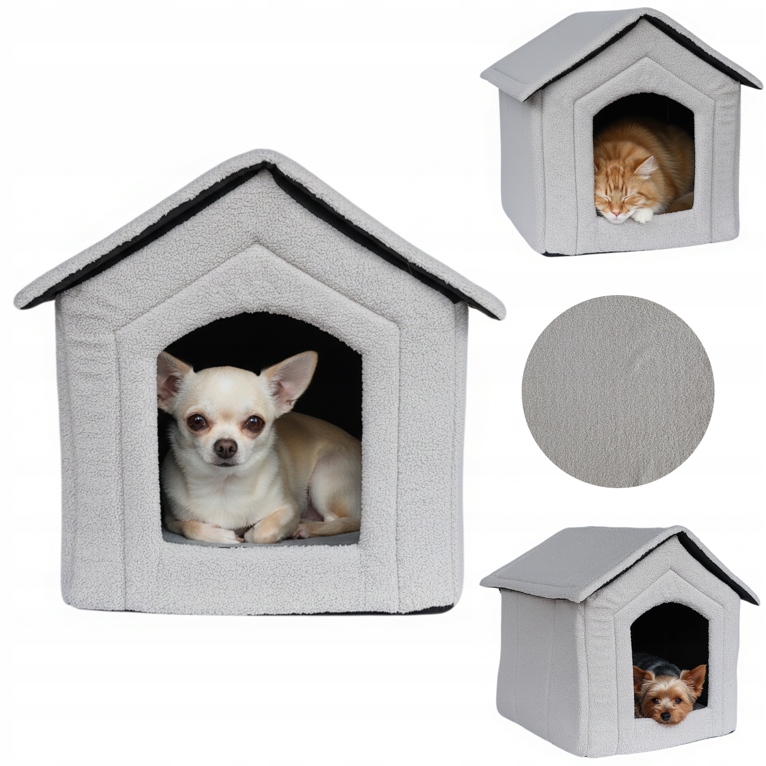 Levně Plyšová budka pro malého psa a kočku do domu útulný skládací domeček béžová L