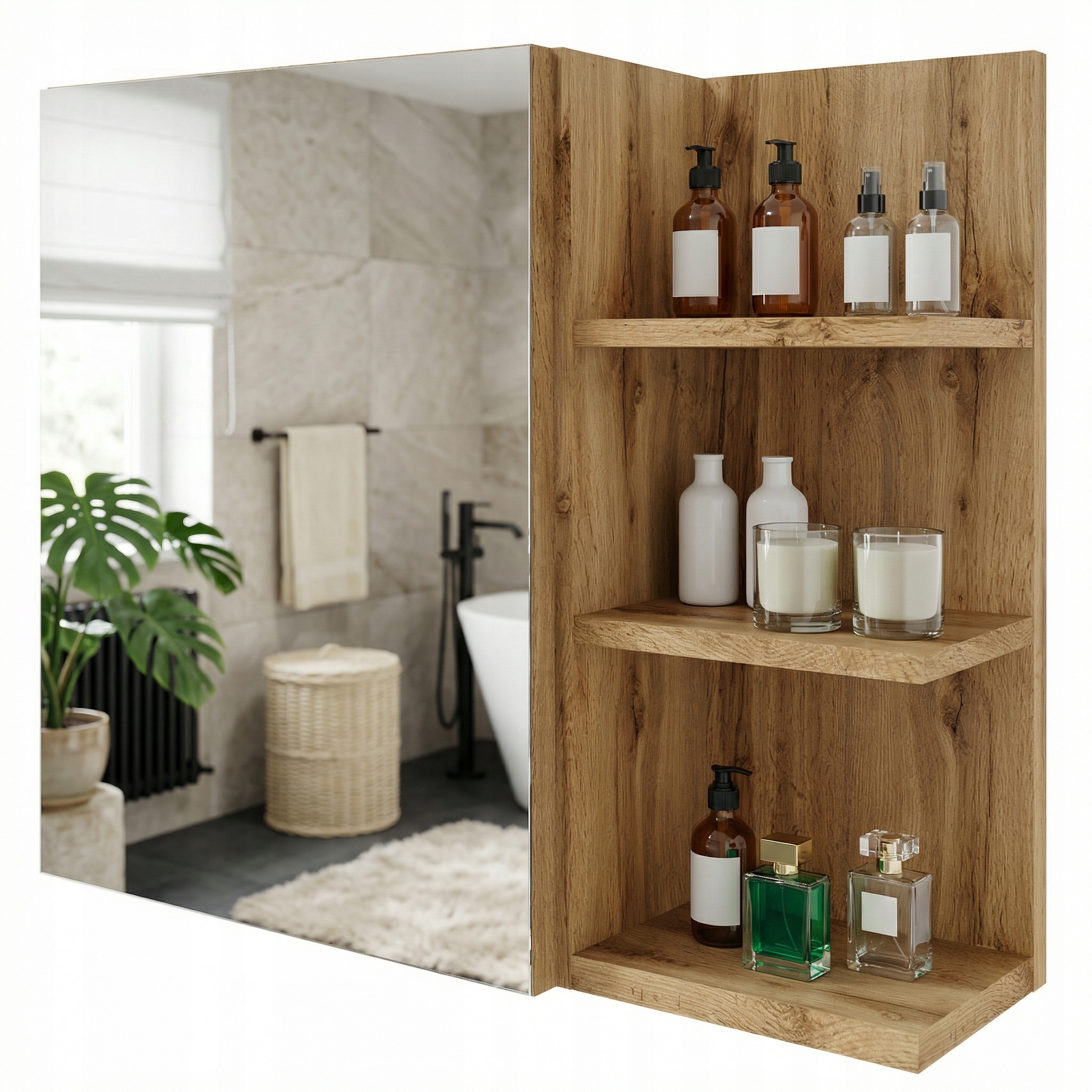 Skříňka Koupelnový Regál Wotan Mat S Policí Zrcadlo Moderní Závěsná Pravá