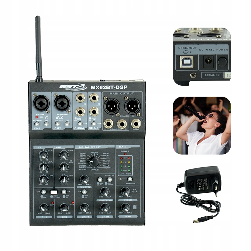 Mikser muzyczny 6 kanałowy karta dźwiękowa Bt Dsp