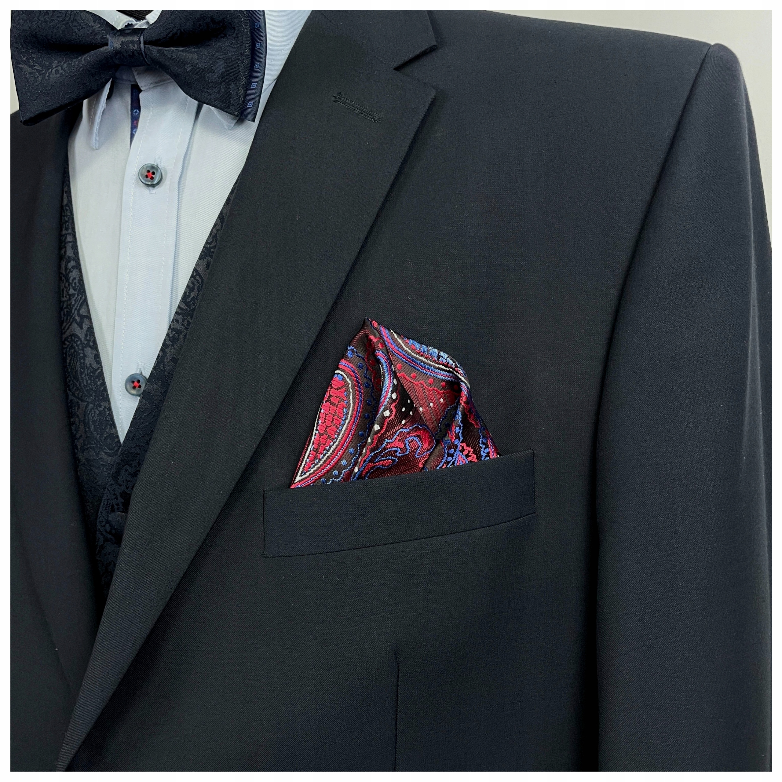 Czerwona Niebieska Biała Poszetka żakardowa chustka do kieszeni marynarki Marka CGM