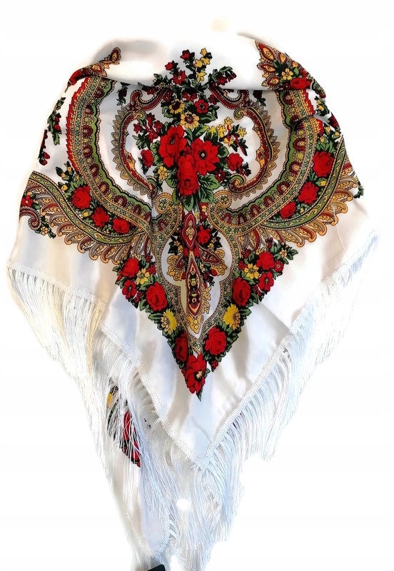 Chusta góralska ludowa folk kwiaty biała Marka bez marki