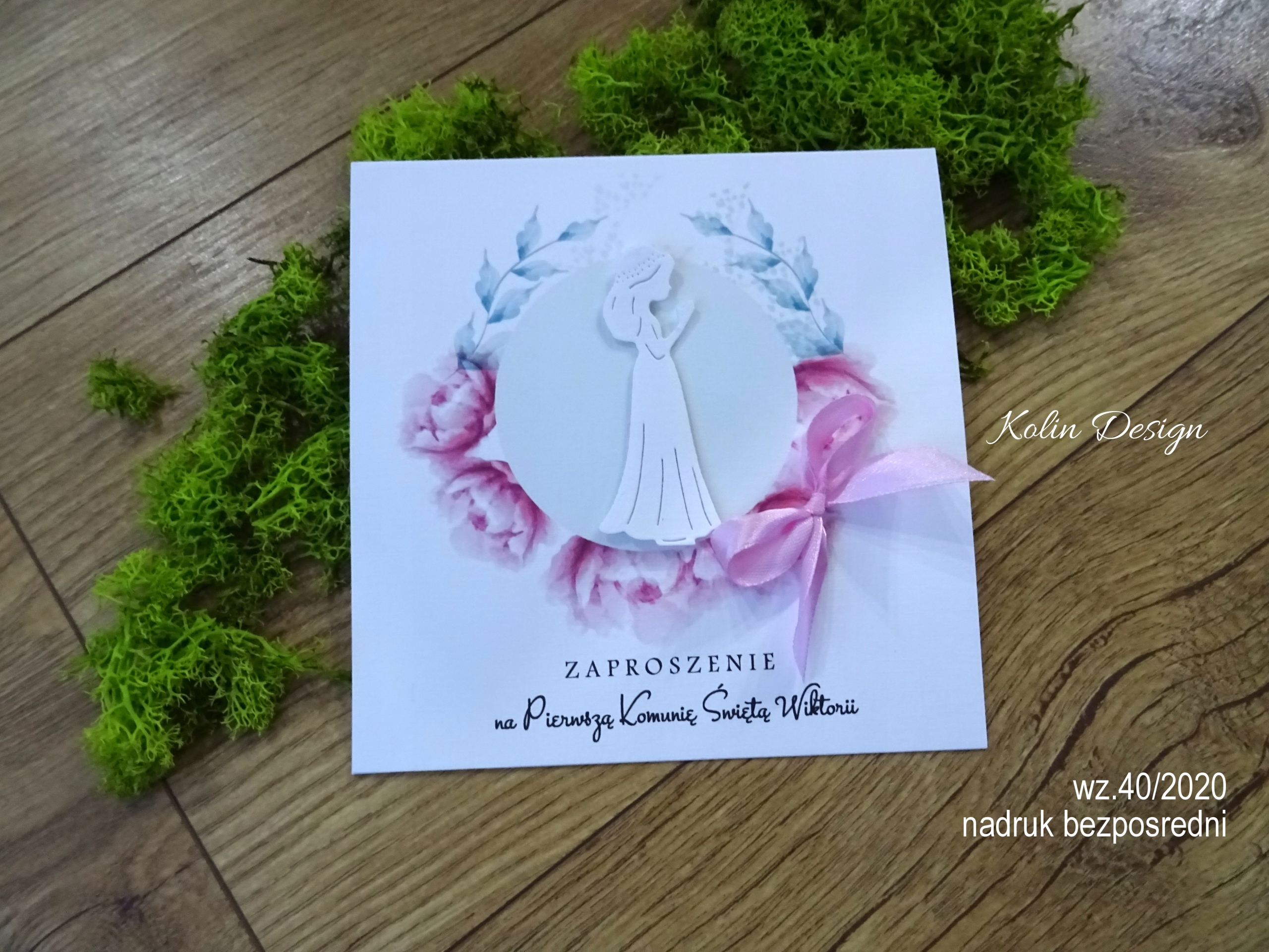 Zaproszenia na Pierwszą Komunię piwonie dziewczynk Marka inna