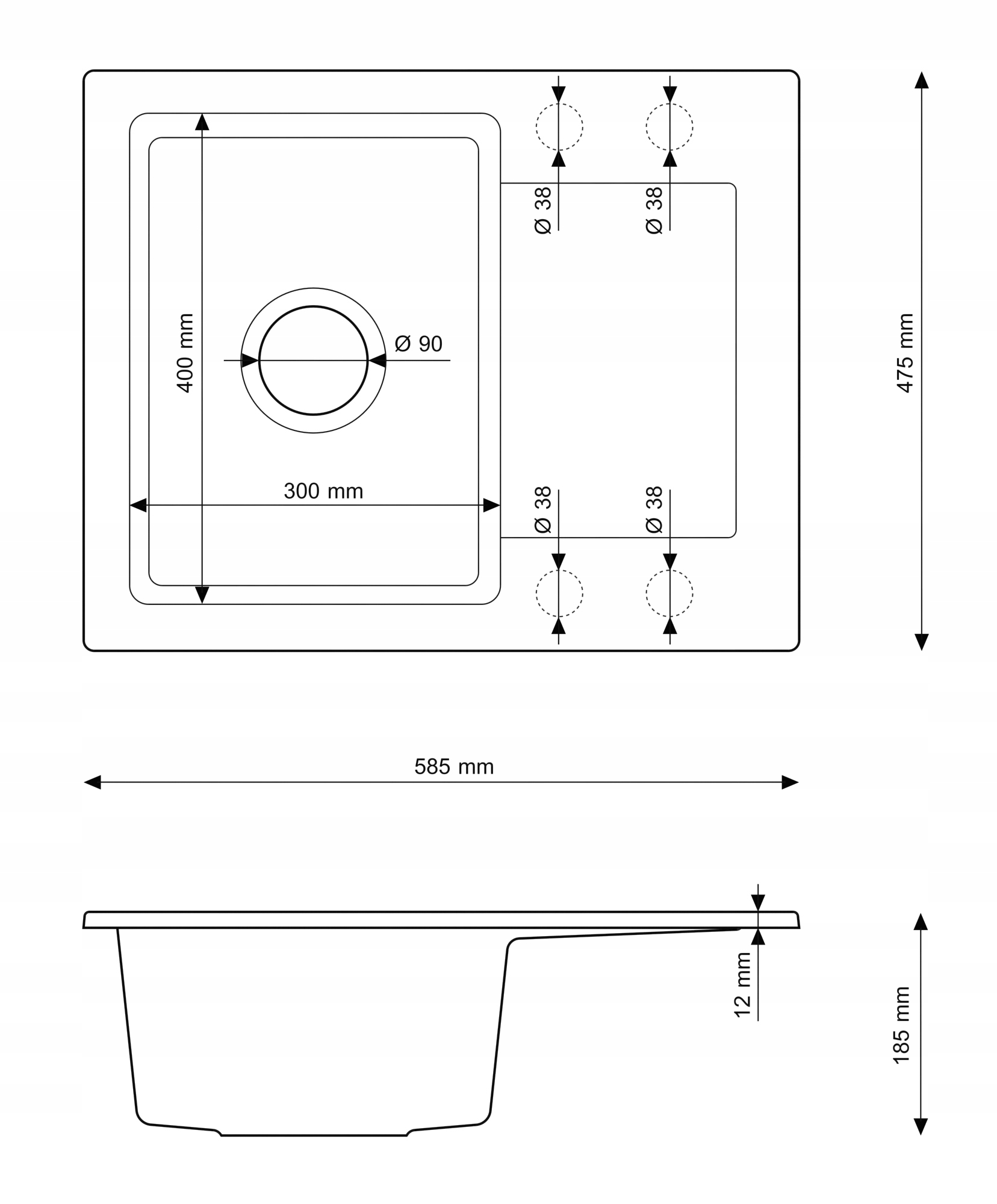 ZLEWOZMYWAK z ociekaczem JEDNOKOMOROWY granitowy + Bateria kuchenna FABRO Materiał wykonania granit