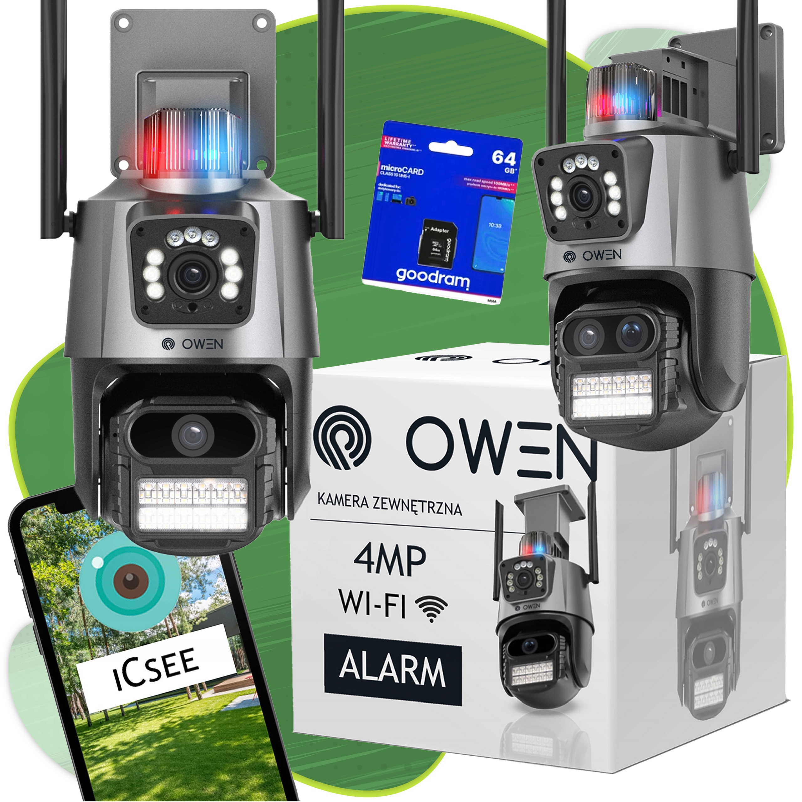 PODWÓJNA KAMERA ZEWNĘTRZNA OBROTOWA 270 stopni 4MP ZOOM WiFi 2 obiektywy Rozdzielczość 4 Mpx