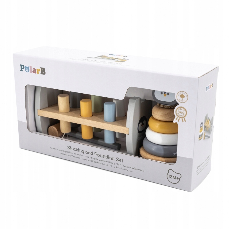 ZESTAW DREWNIANA PIRAMIDKA + PRZEBIJANKA Z MŁOTKIEM PINGWINEK POLARB EDU Certyfikaty, opinie, atesty CE EN 71