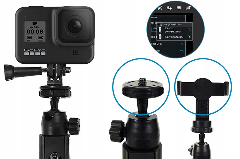 SELFIE-STICK KIJEK DO TELEFONU KAMER GOPRO SKŁADANY STATYW TRIPOD WEBSKI Długość maksymalna 68 cm