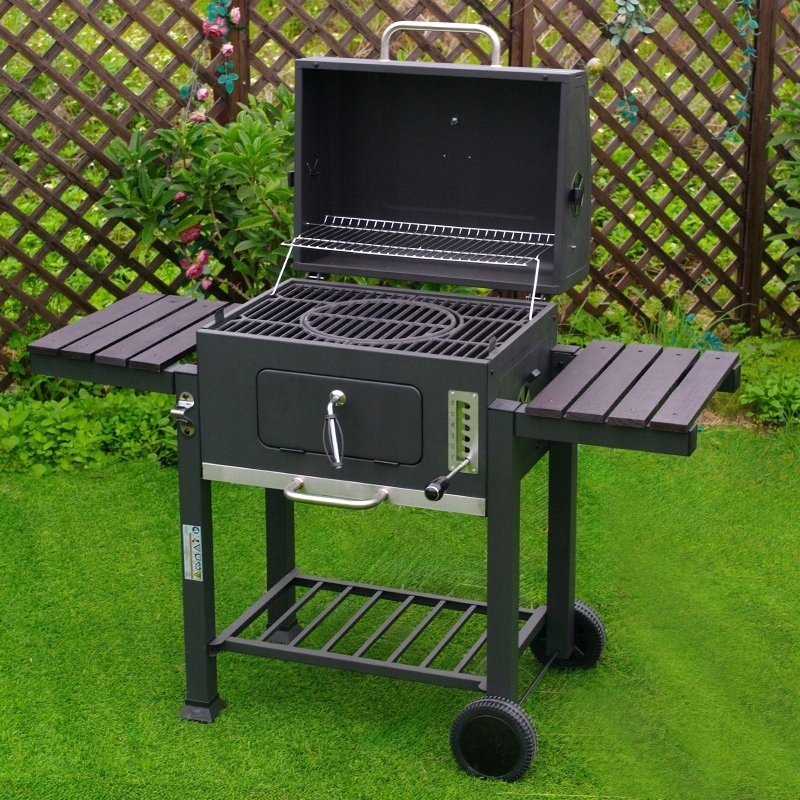 GRILL OGRODOWY WĘGLOWY Z POKRYWĄ I PÓŁKAMI VL13 DUŻY XXL SZARY + SZCZYPCE Producent VELACO