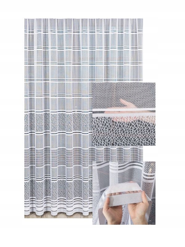 Záclona Bílá s šedými pruhy Dekorativní hustá s páskou 280x170