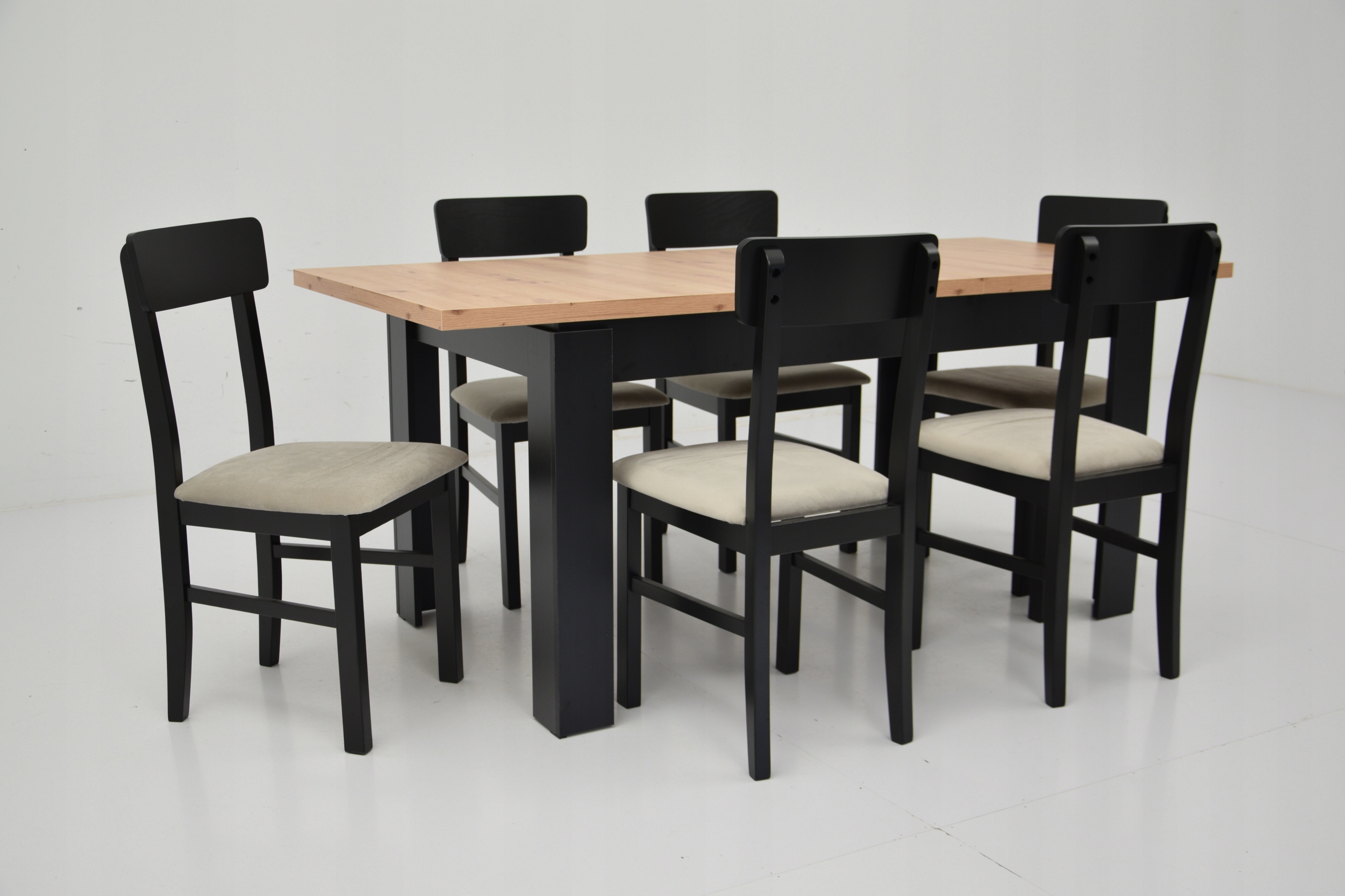 6 krzeseł PRL drewniane oparcie + rozkładany STÓŁ Marka Pola-Meble