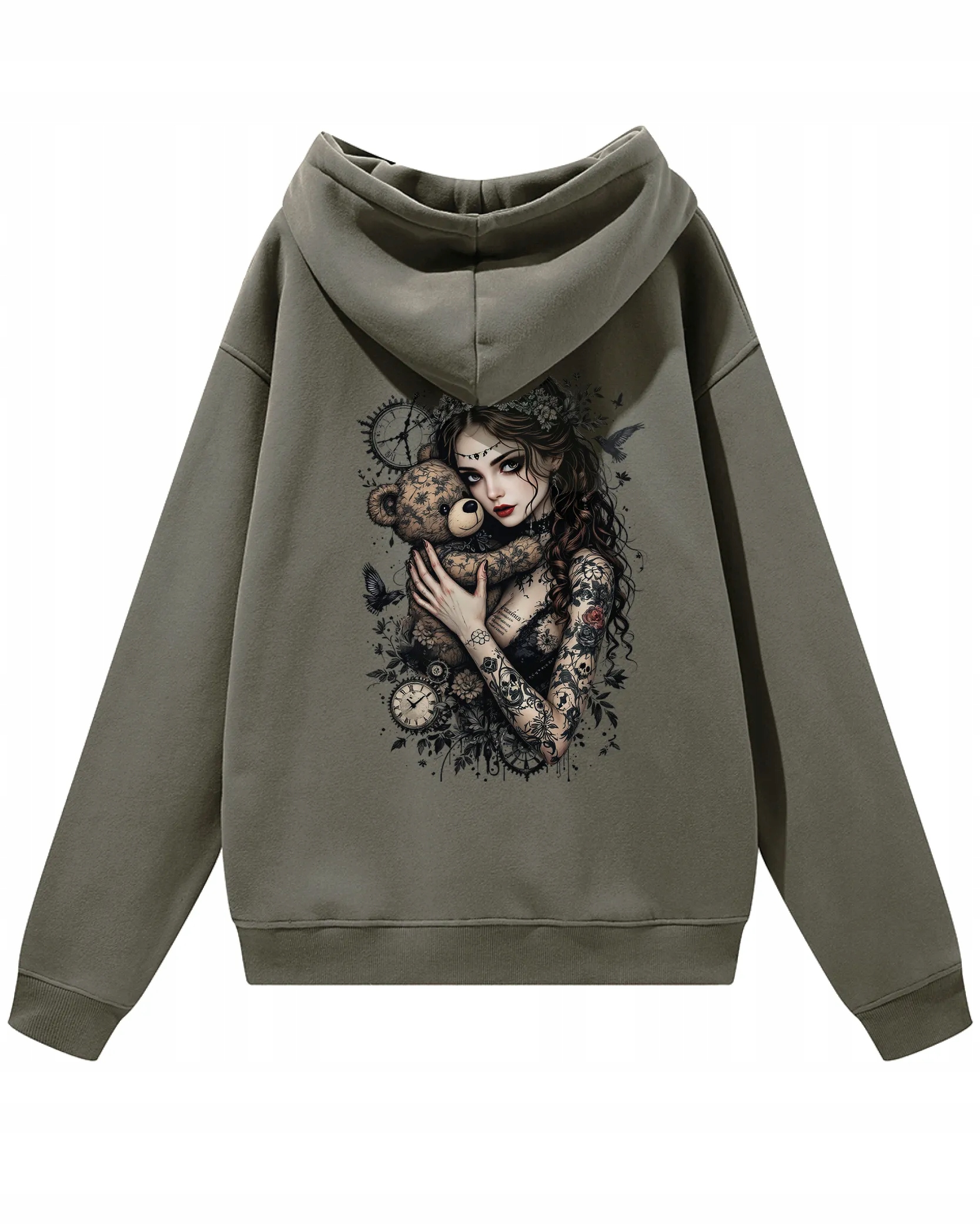 Oversize mikina s kapucí Dívka s medvídkem v gotickém stylu Šedá S