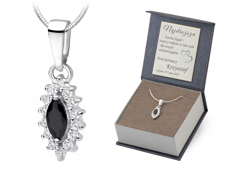 Stříbrná Sada ryzost 925 Řetízek 45cm a Přívěsek Marquise Zirkony Gravírování