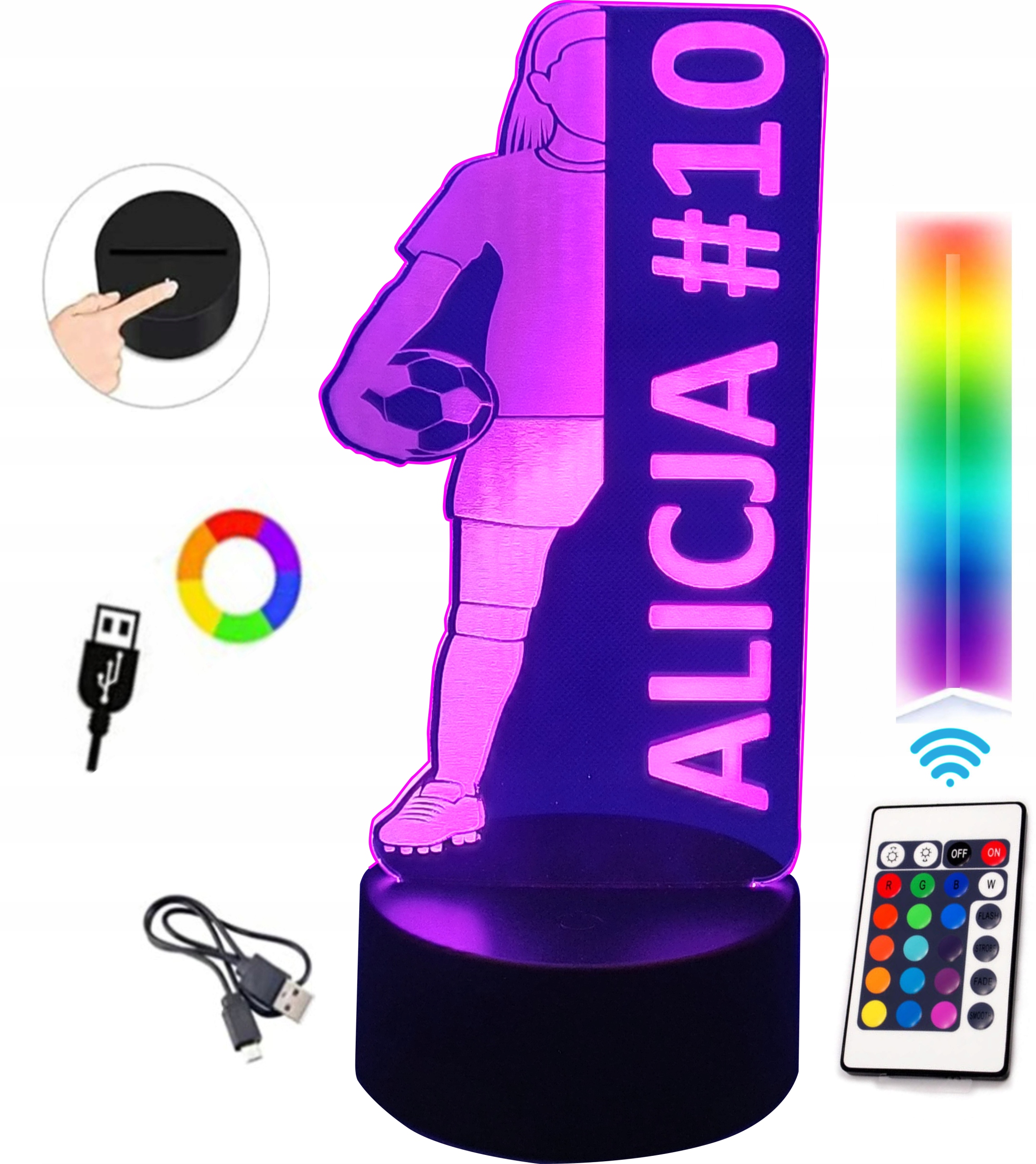 LAMPKA NOCNA 3D LED PIŁKARKA + IMIĘ PIŁKA NOŻNA
