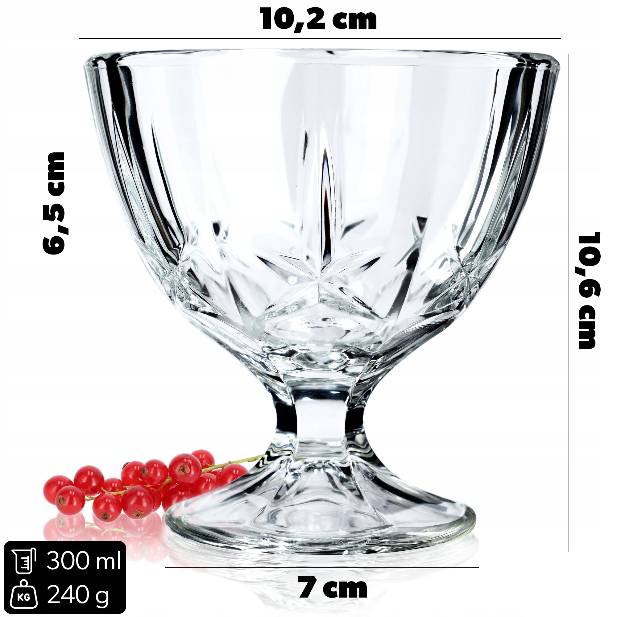 6x PUCHARKI DO DESERÓW LODÓW SZKLANE 300ml PUCHAREK NA LODY KOMPLET Marka Kadax