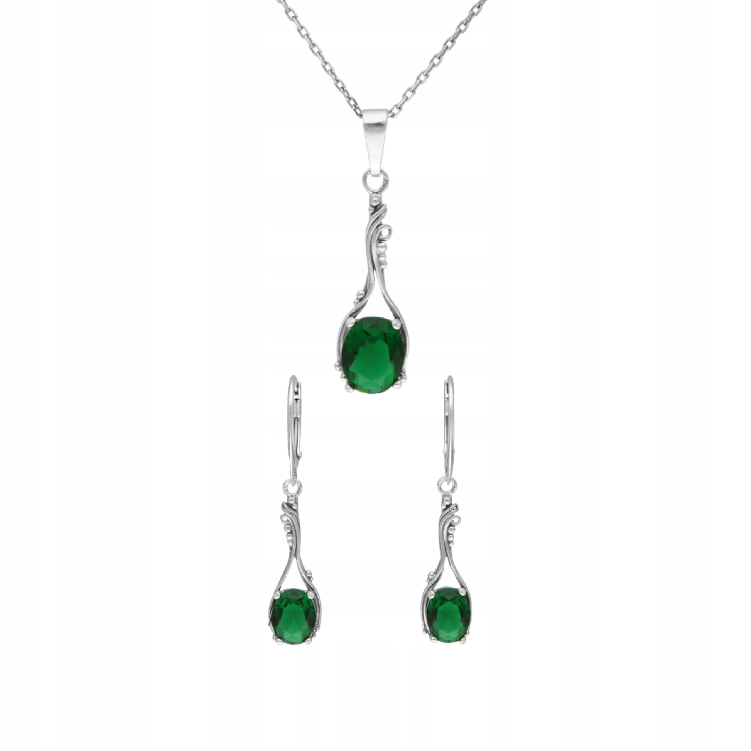 Komplet se smaragdovými zirkony a retro stříbro