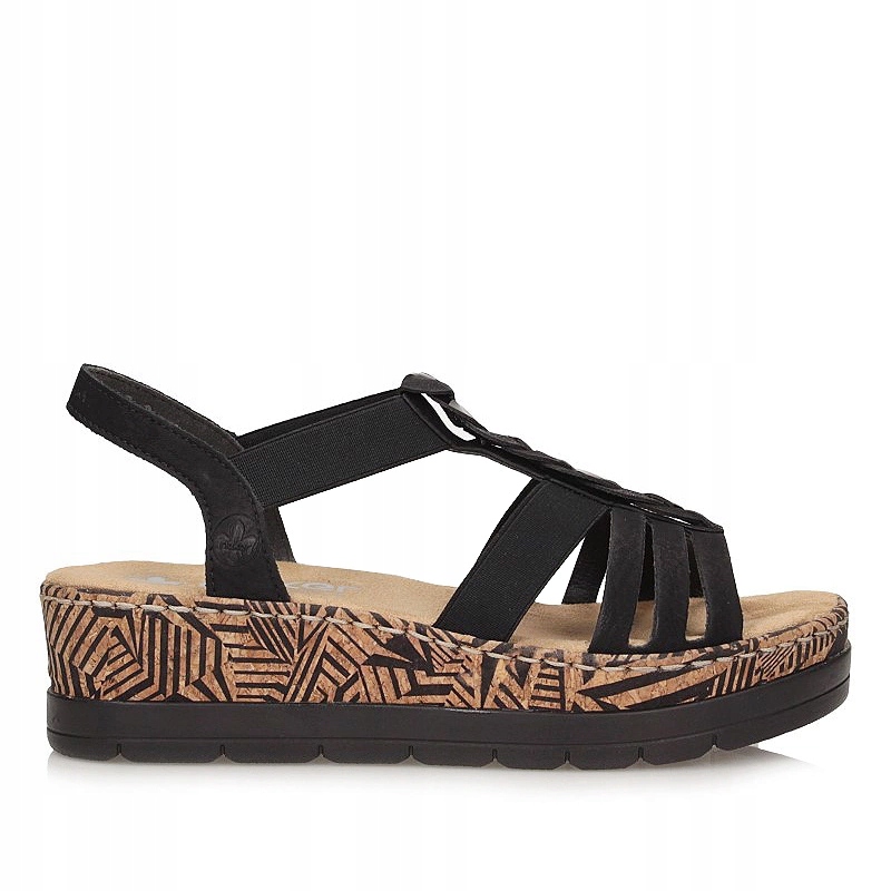 Módní černé dámské sandály na platformě Rieker V3902-00