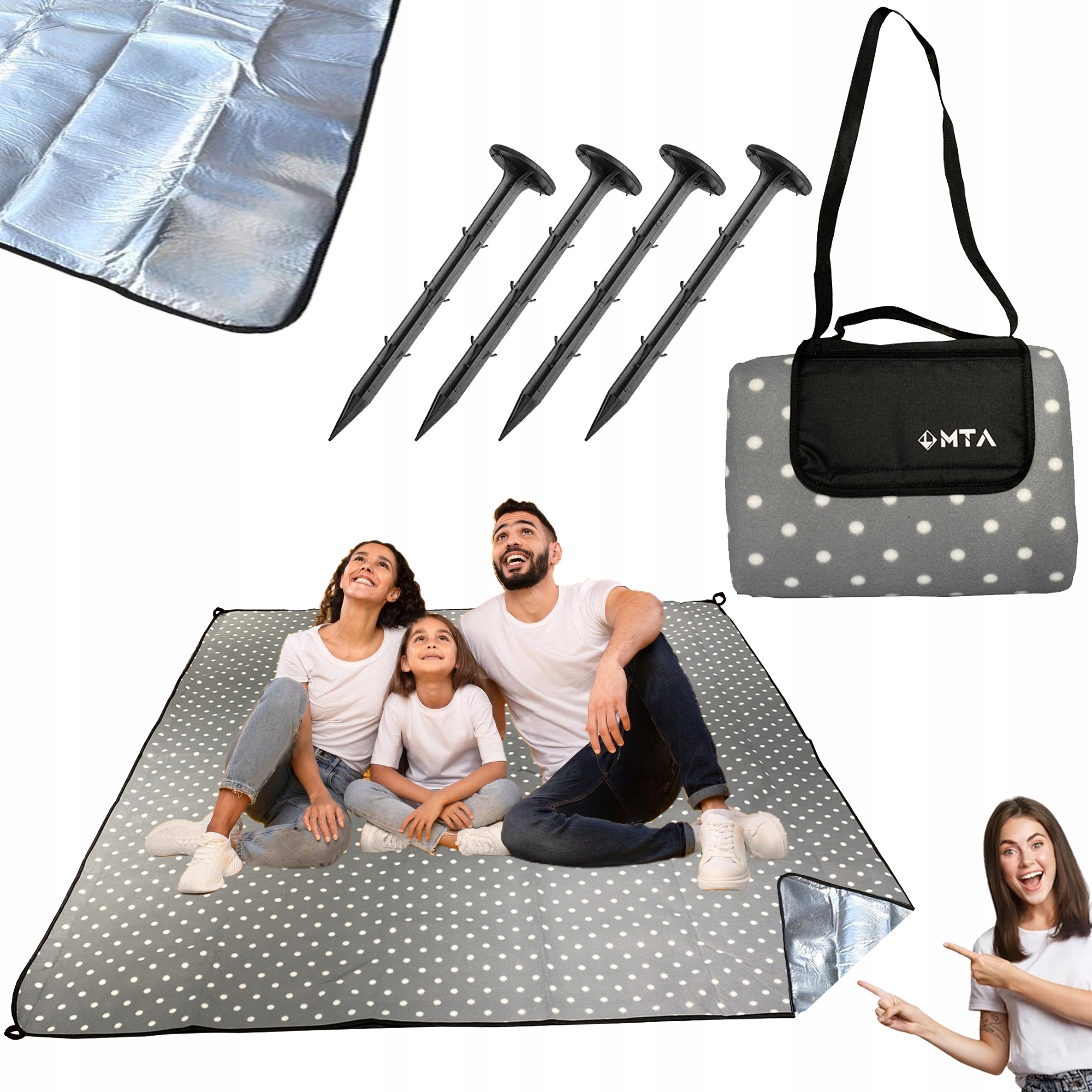 Voděodolná Plážová Deka Piknik Podložka Izolace XXL 200 x 200 cm Kvalita Zip