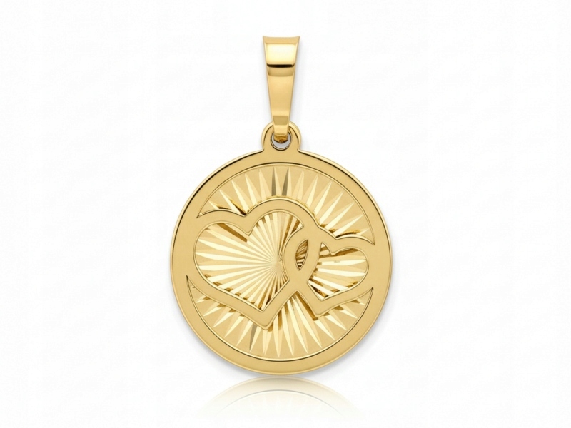 Přívěsek zlatý kulatý 585 se dvěma srdíčky 0.90g diamantový srdce 14kt