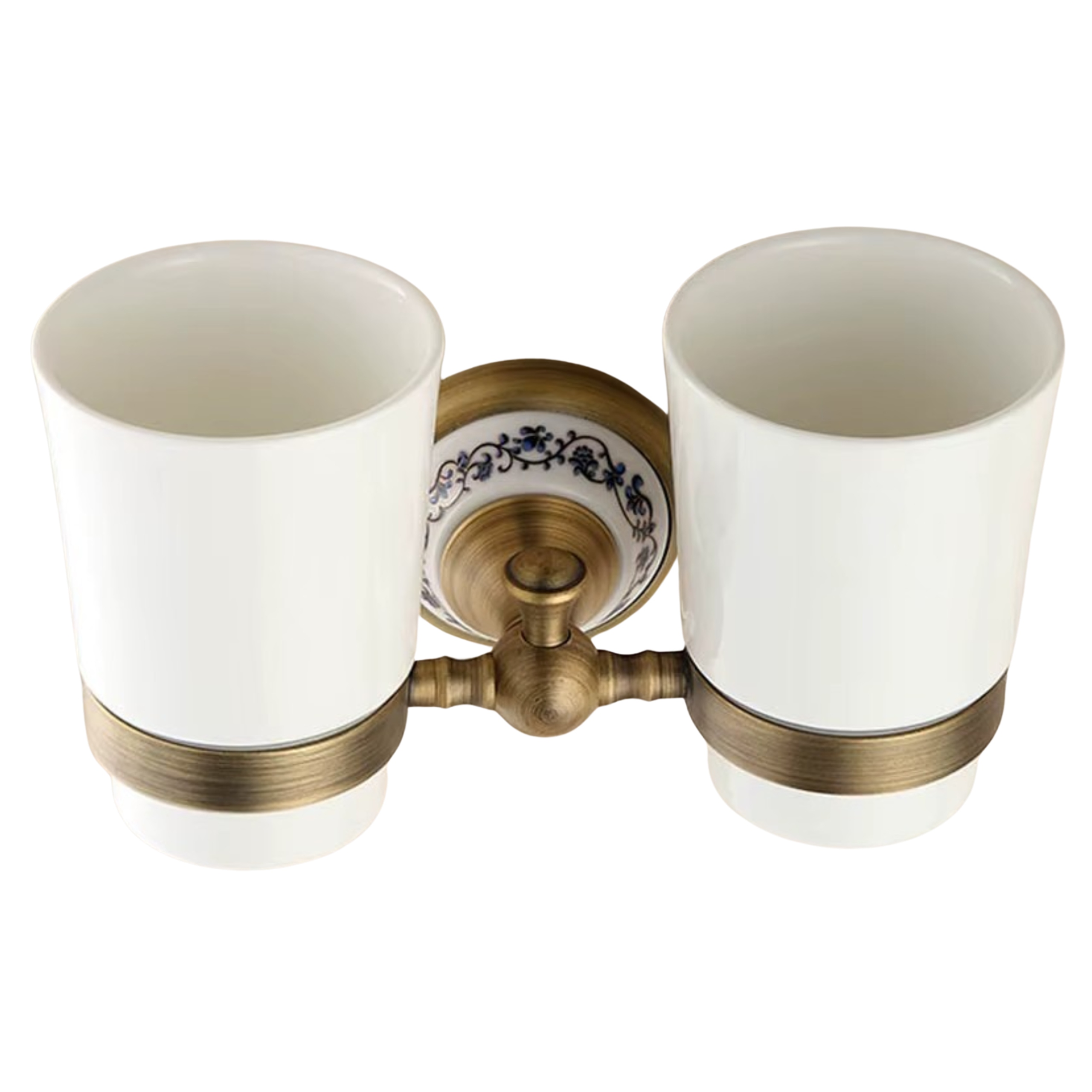 Držák Do Koupelny Se Dvěma Kelímky Na Kartáčky, Mosazný, Retro Styl