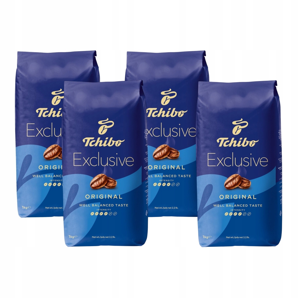 Zestaw 4X Tchibo Exclusive Kawa Palona Ziarnista 1000G