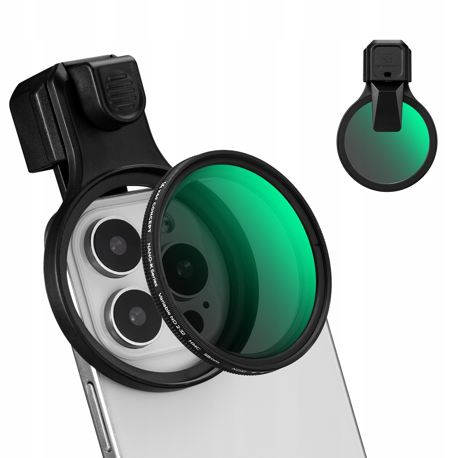 Objektiv Čočka Filtr Šedý ND2–ND32 pro telefon Smartphone 58 mm Klips K&f