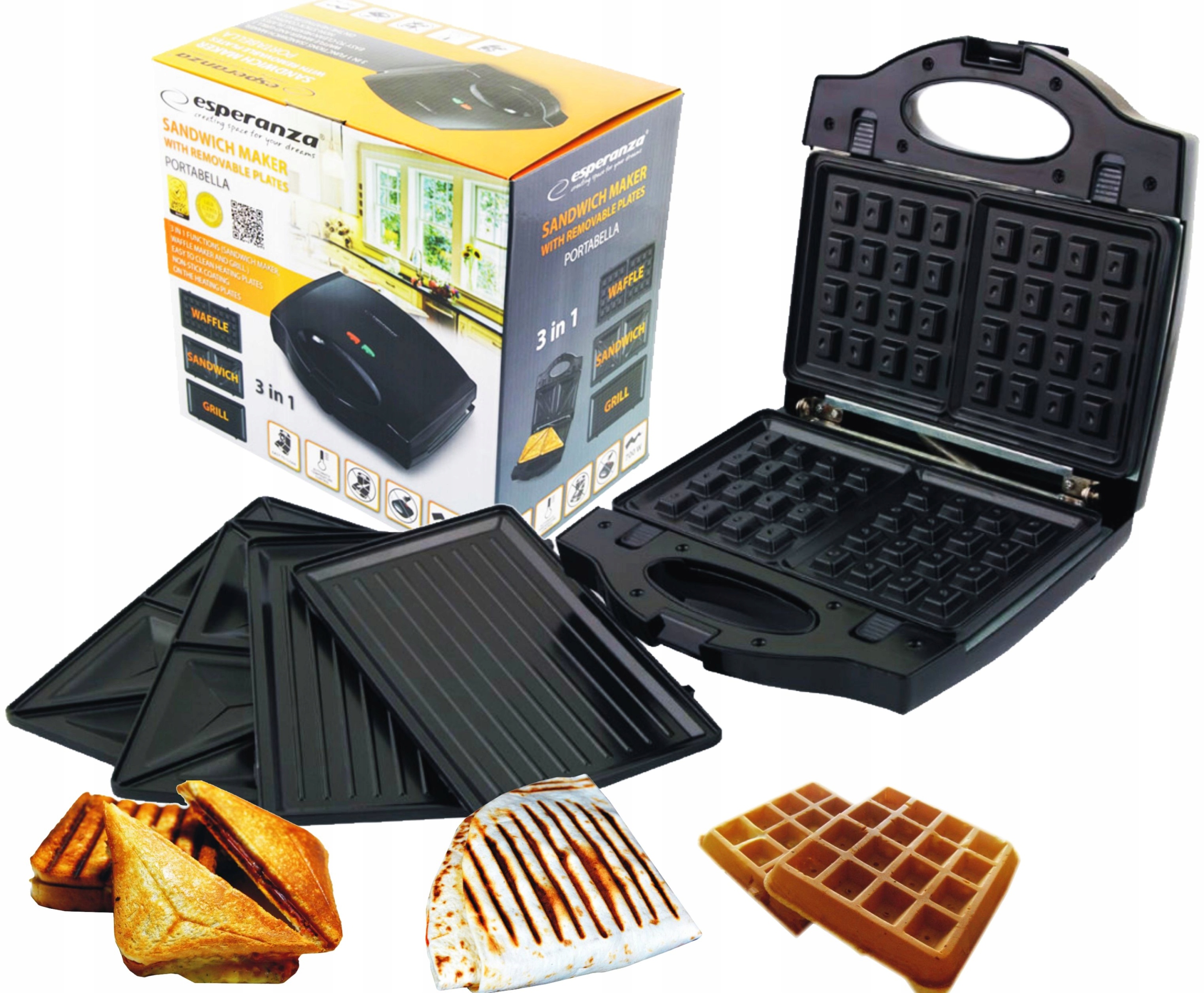 TOSTER DO KANAPEK GRILL OPIEKACZ GOFROWNICA 3 w 1 Kod producenta EKT006K