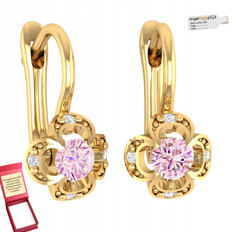 Zlaté Náušnice S Růžovými Zirkony, Anglické Zapínání, Průměr 585