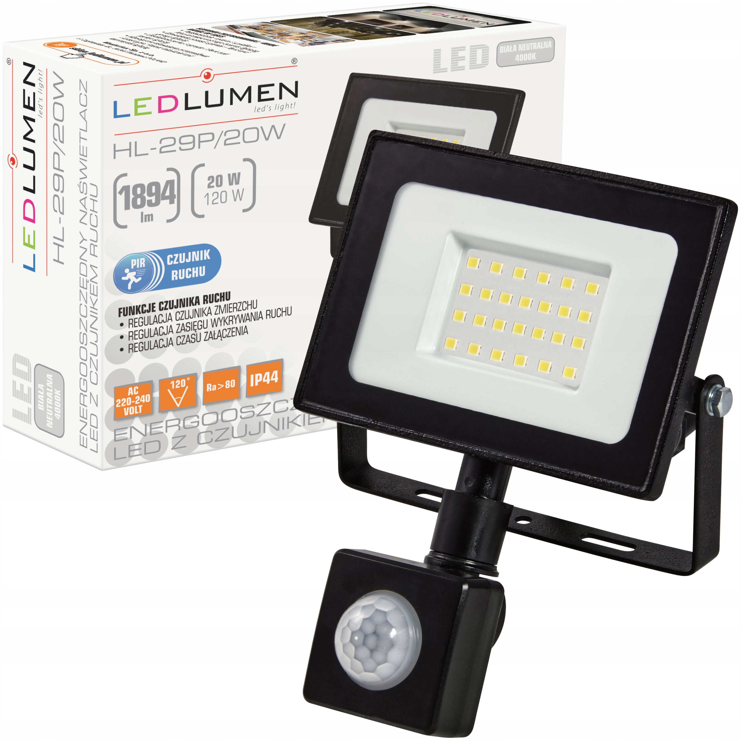 

Naświetlacz Halogen Lampa Led 20W Czujnik Ruchu