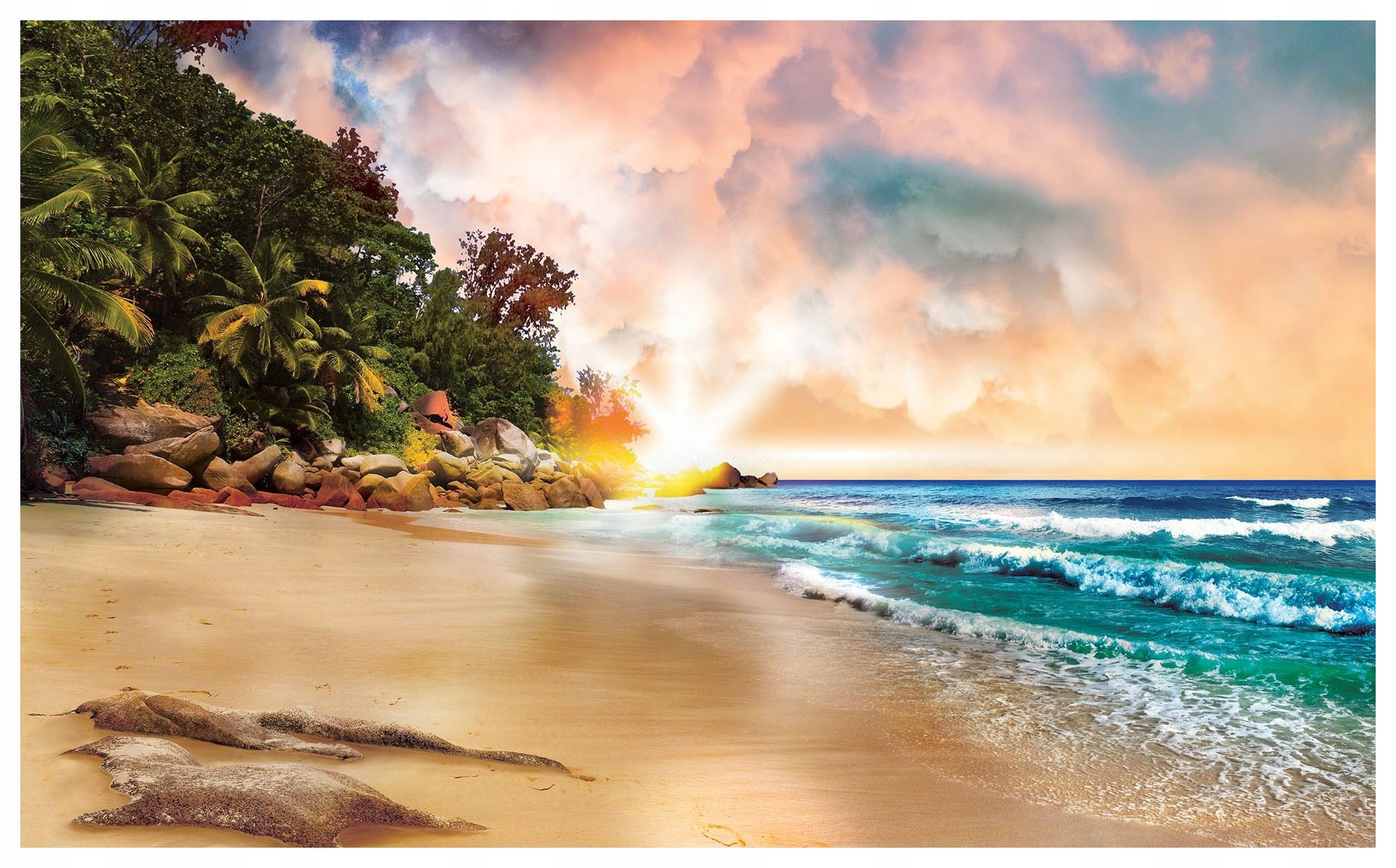 Fototapeta Tropická pláž Západ slnka Palmy Relax 350x250 mraky lepidlo