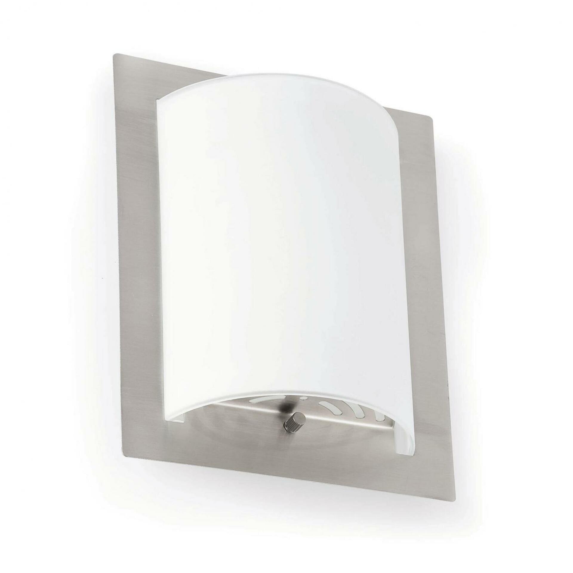 Nástenná lampa Faro Diula, nikel, E27, moderný dizajn, biela sklenená difúzia