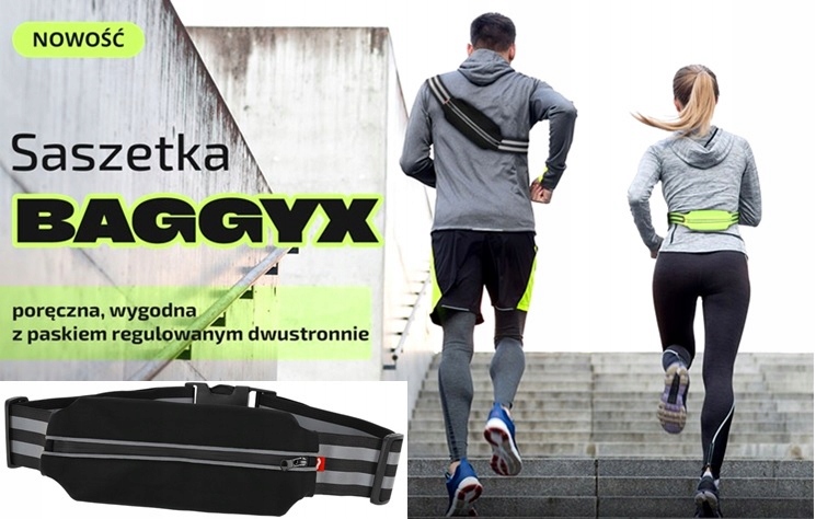 Saszetka torebka nerka dla biegaczy odbaskowe paski jogging czarna pasek Kod producenta BAGGYX B UNI