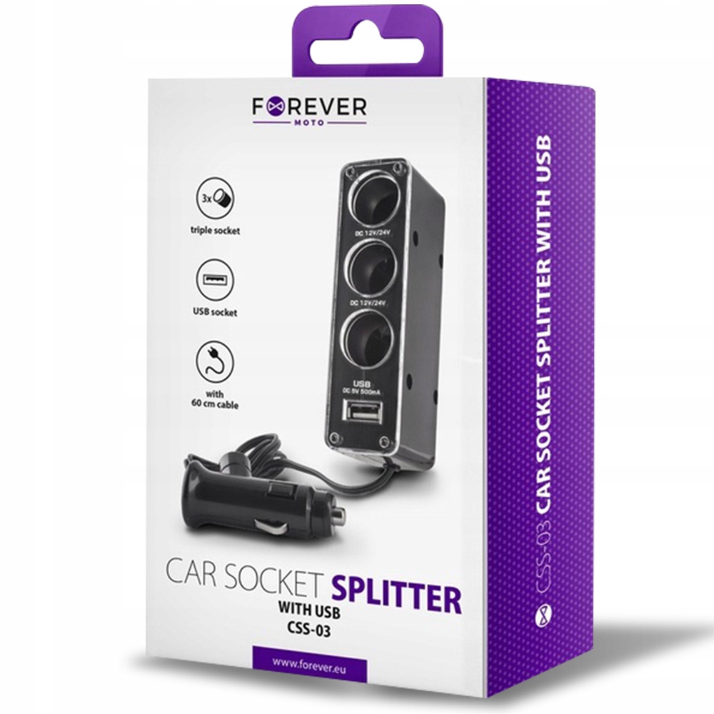 ROZDZIELACZ GNIAZDA ZAPALNICZKI ROZGAŁĘŹNIK DO SAMOCHODU AUTA 12-24V 1xUSB Kod producenta GSM001530