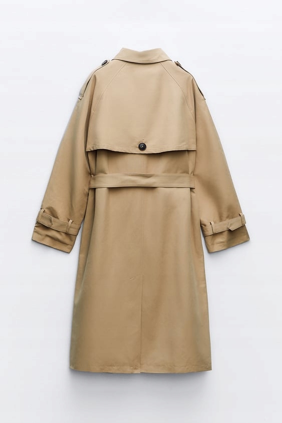 ZARA KLASYCZNY PŁASZCZ TRENCZ BEŻ WIOSNA S/M Długość inna