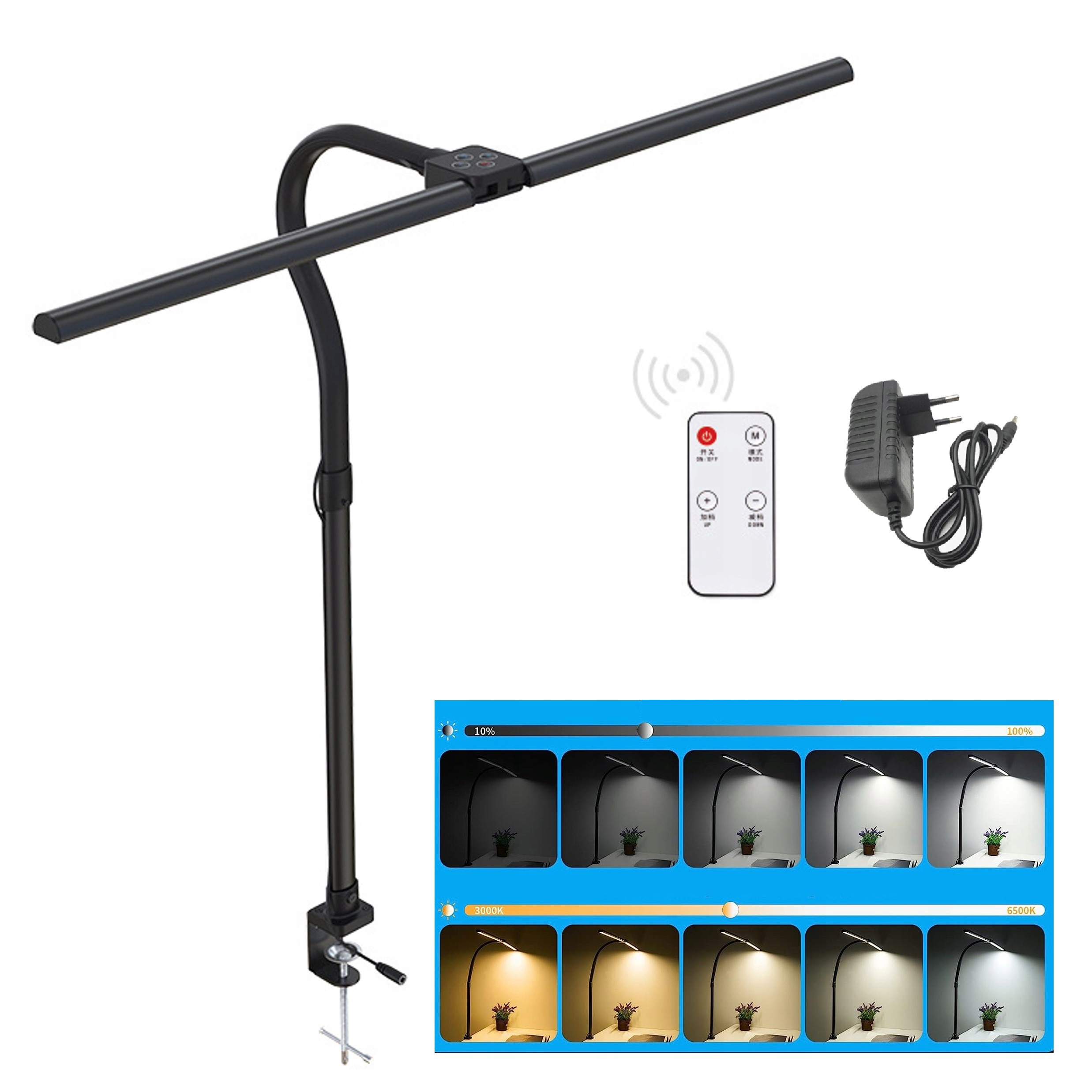 Dvojitá Kreslicí Lampička Na Stůl 5 Barevných Teplot Nabíječka 24 W