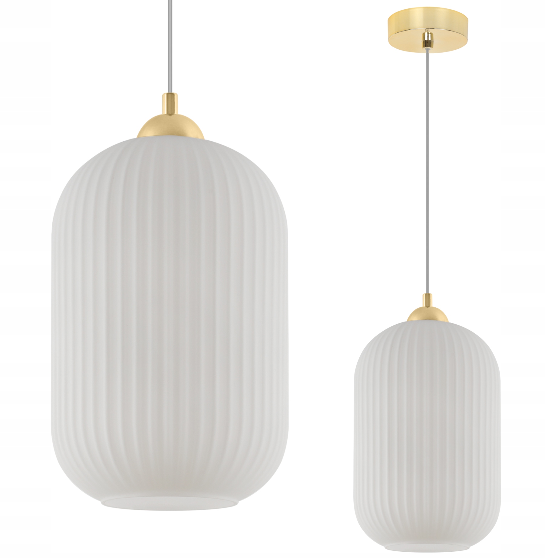 Závěsná Stropní Lampa Lustr Bílý Skleněný Zlaté Doplňky Ryflovaný E27