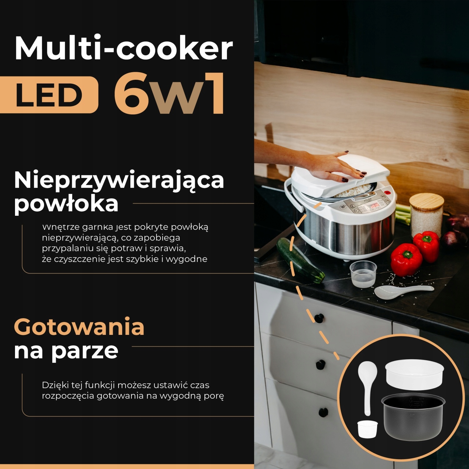 Multi-cooker AD 6420 6w1 - 3,25 L, 700 W, gotowanie na parze