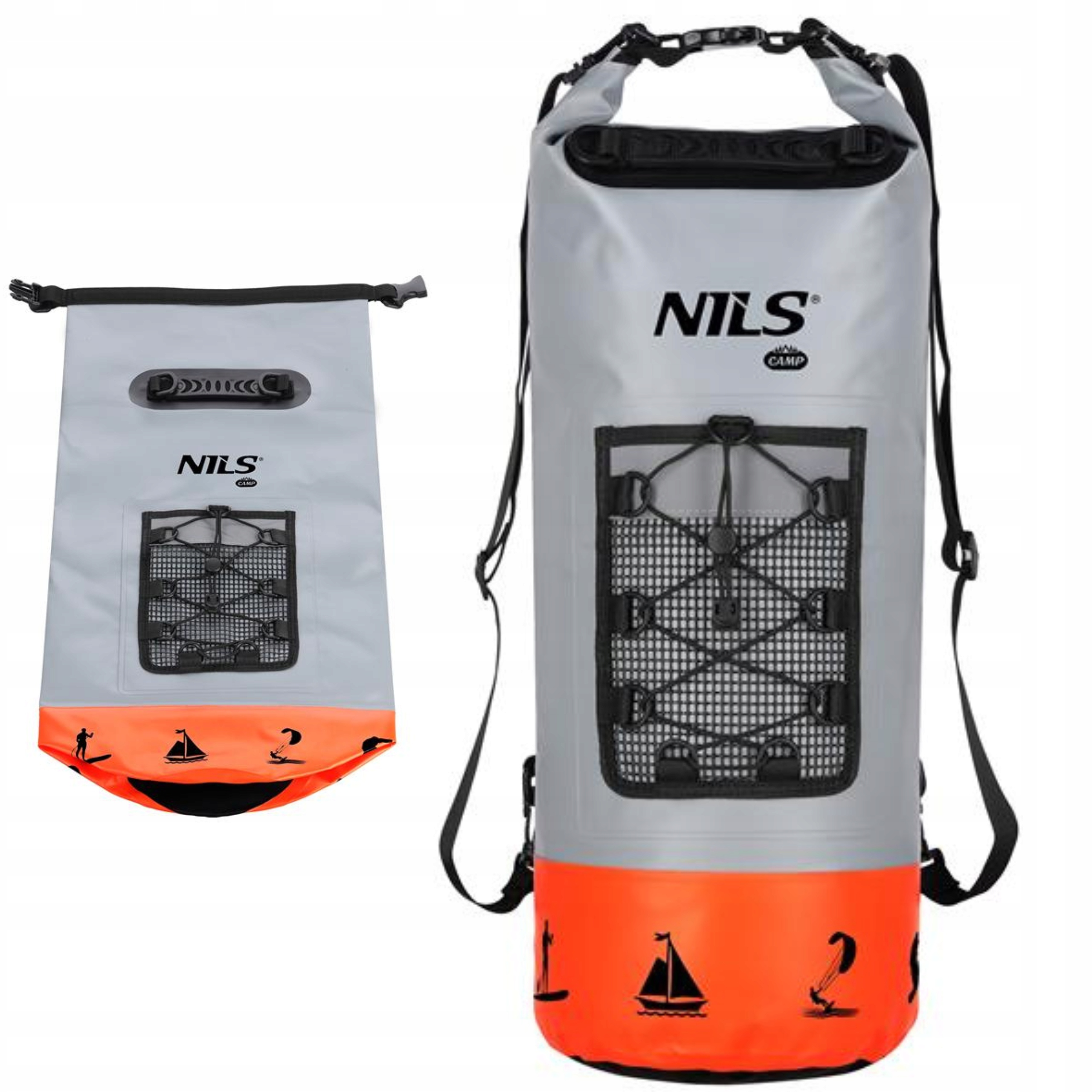 Plecak Wodoodporny 25L Nils Camp Pomarańczowy Zewnętrzna Kieszeń Siatkowa