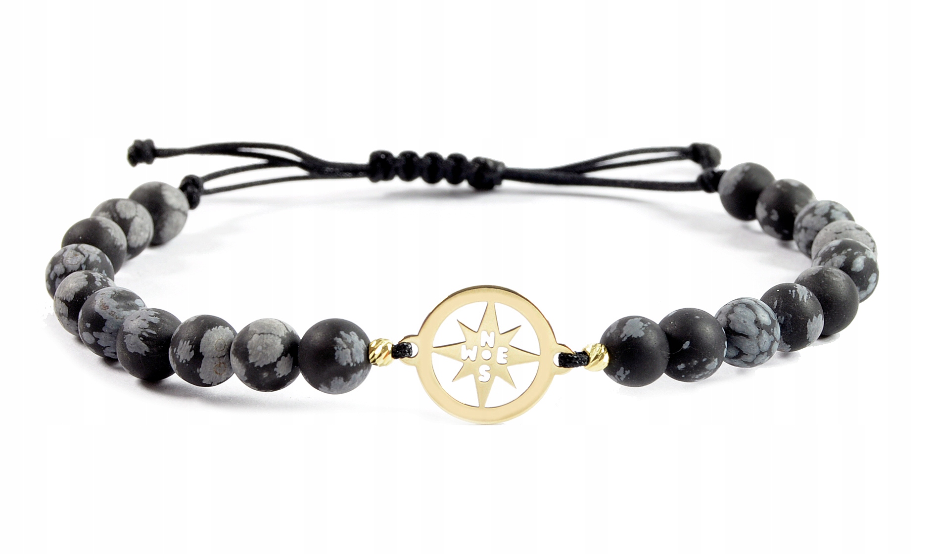 Náramek na provázku růže větrná pr. 585 obsidián sněžný