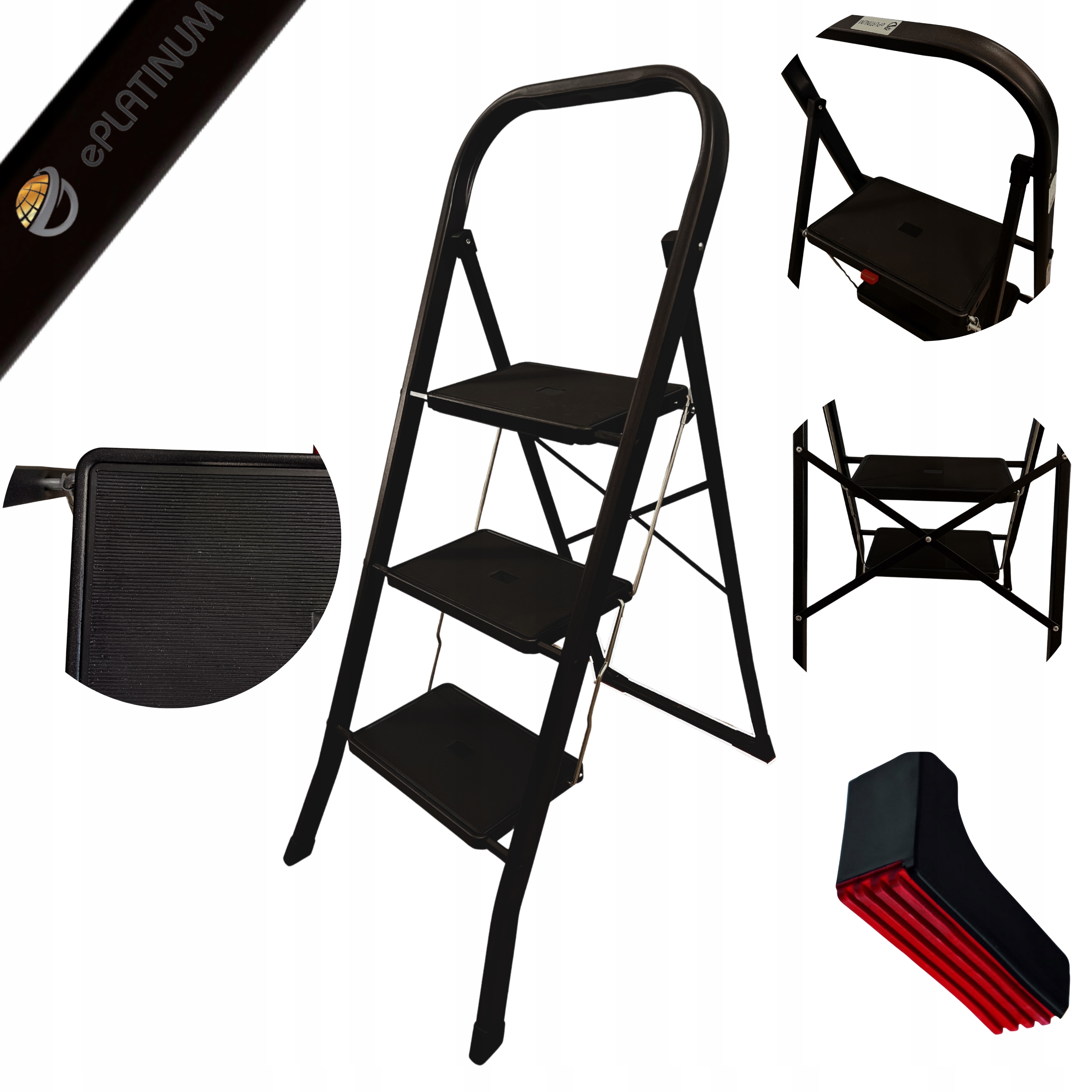 Kuchyňský Žebřík Černý Domácí Loftový Lehký Skládací Žebřík 3 Stupně