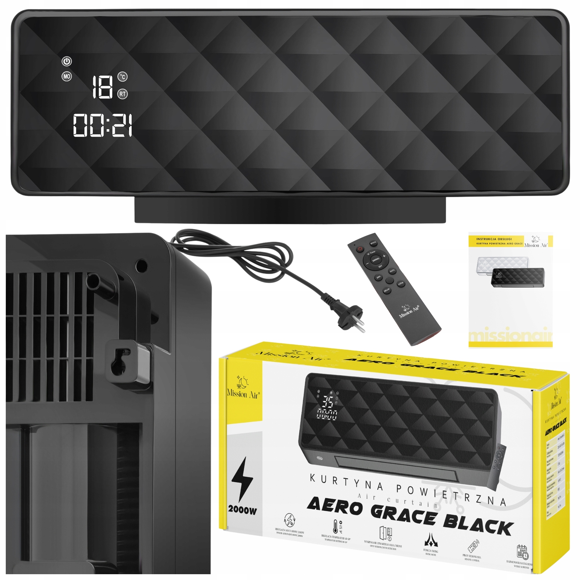 Vzduchová Clona energeticky úsporný elektrický ohřívač Pilot Timer 2000W