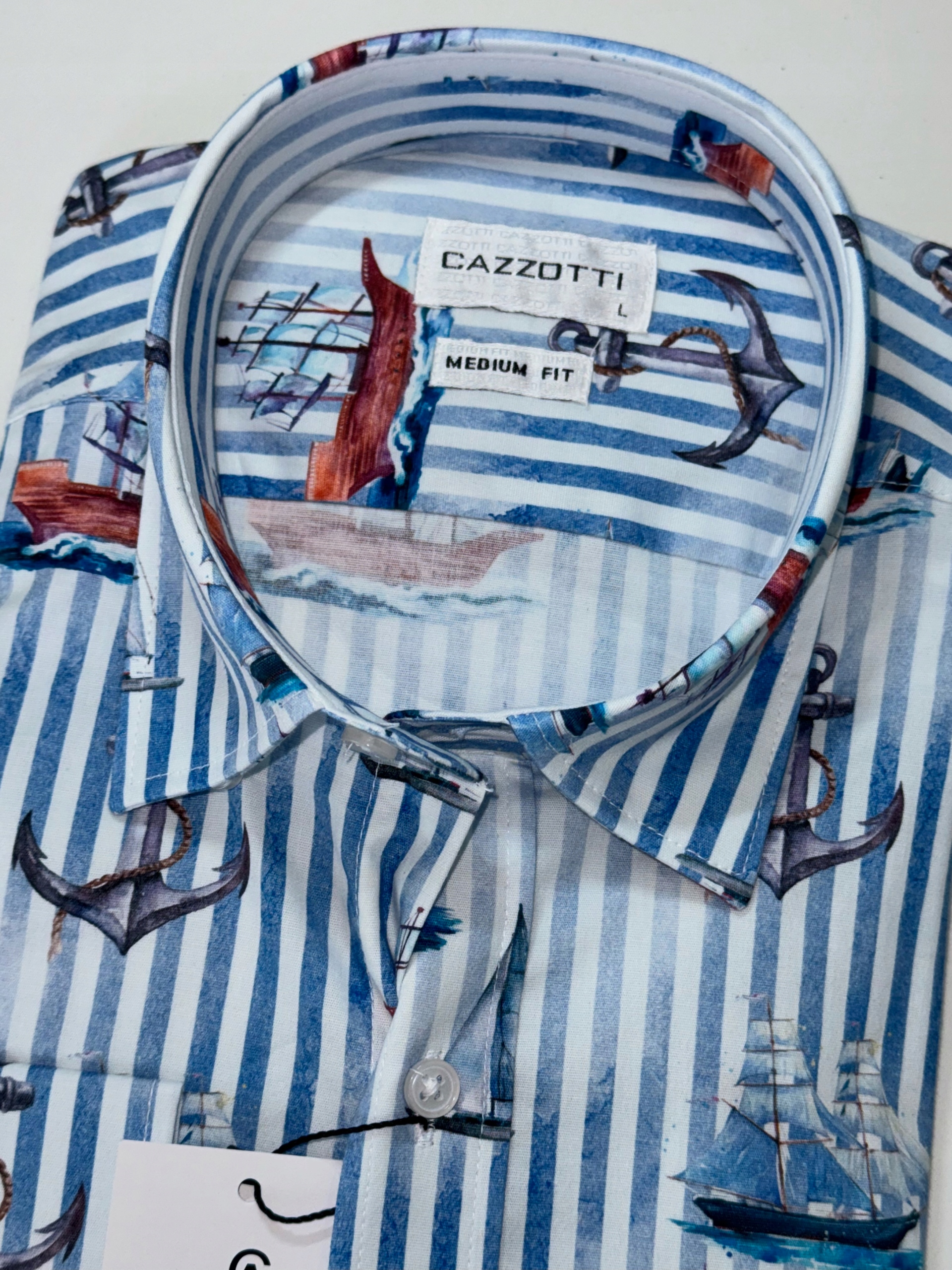 Cazzotti pánská košile vzor Plachetnice Kotva délka ruky střední střih L 41/42 41C