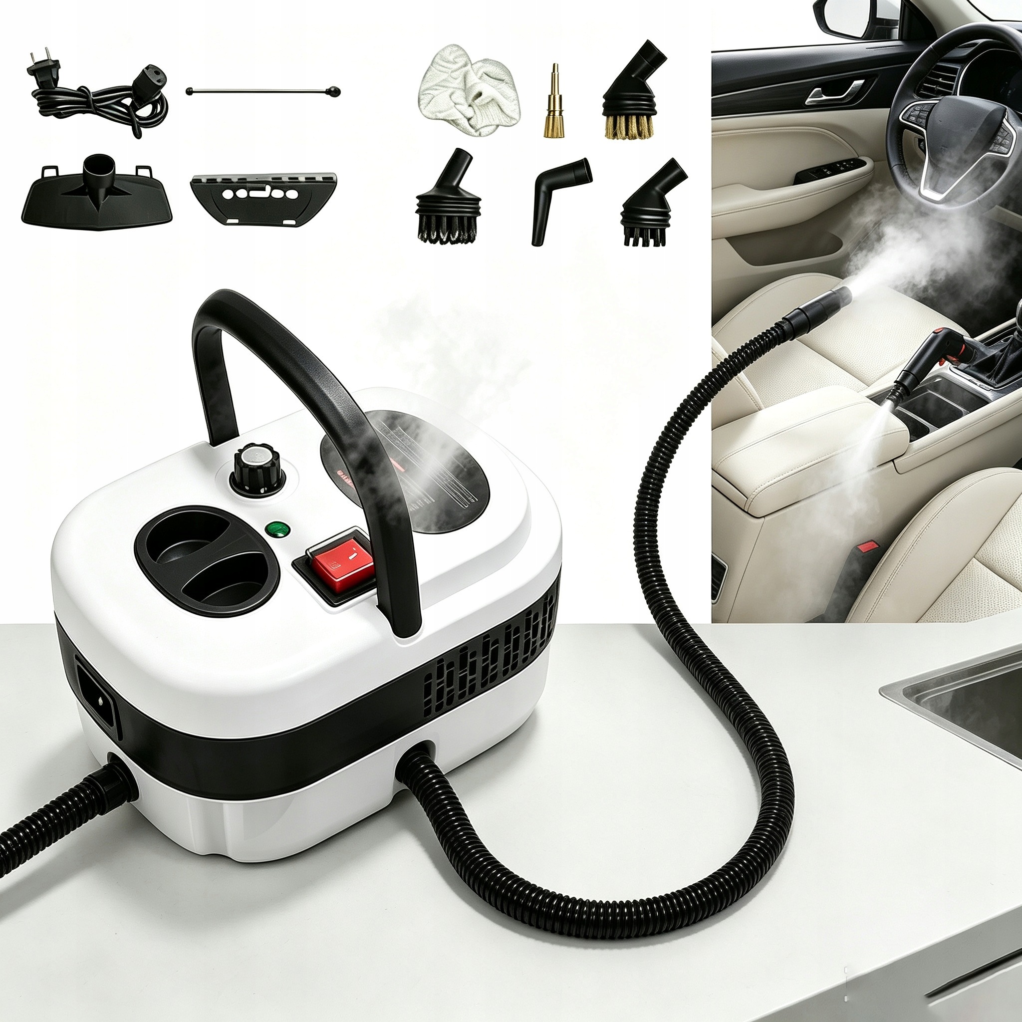 Myjka Parowa Parownica Do Mycia Szyb Parownica 1000ML 2500W Z 3 Główkami Szczoteczki 6Prędkości