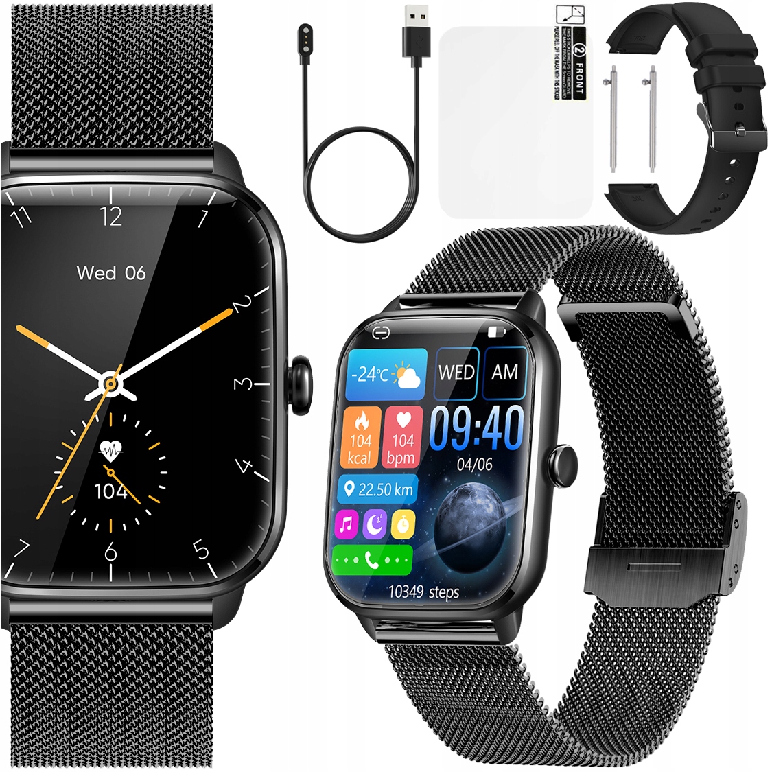 SMARTWATCH ZEGAREK DAMSKI ROZMOWY MENU PL PULS SPORT 2 PASKI SMART WATCH Kolor srebrny