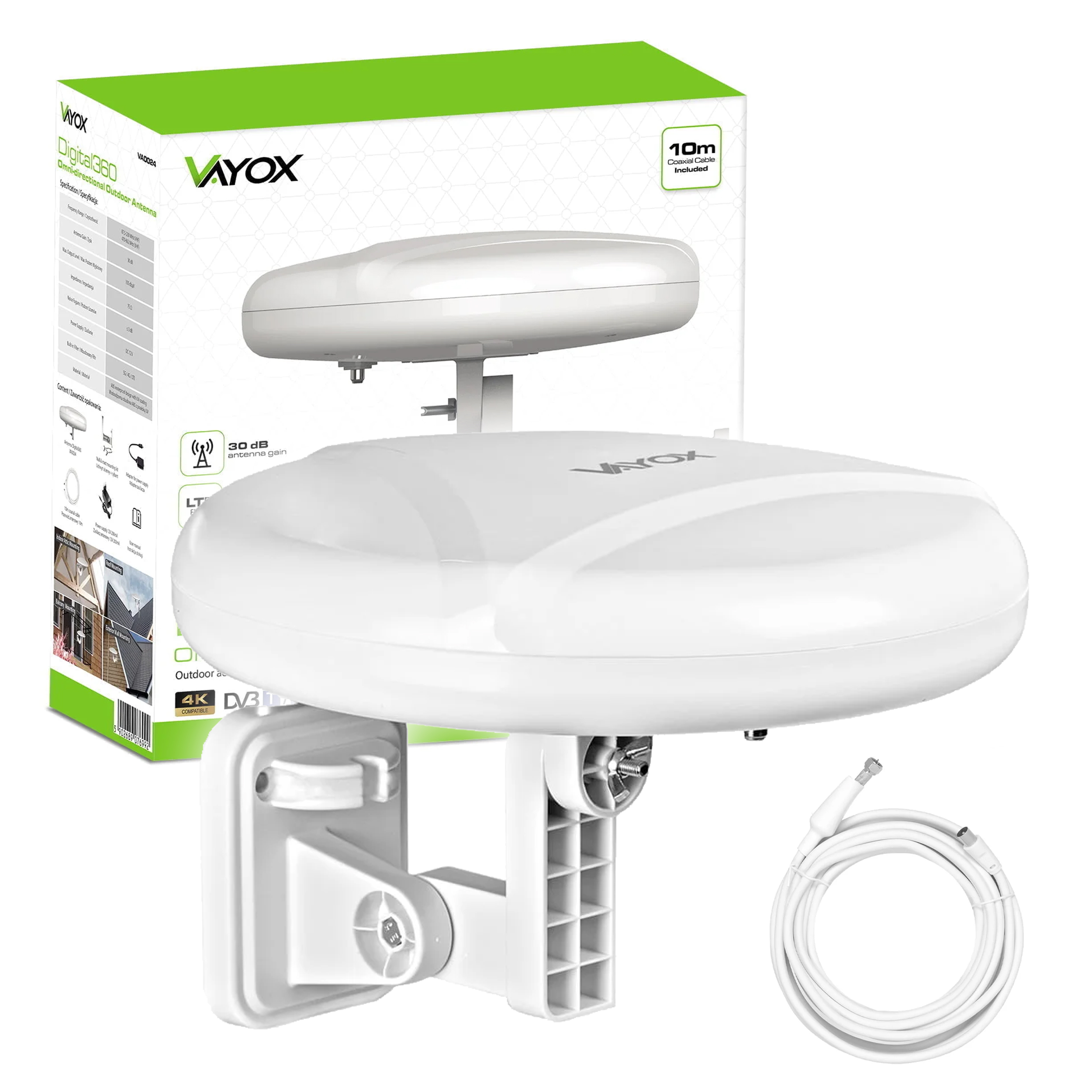 Antena DVBT2 dookólna do telewizji naziemnej Lte 4K MUX8 Digital360 Vayox