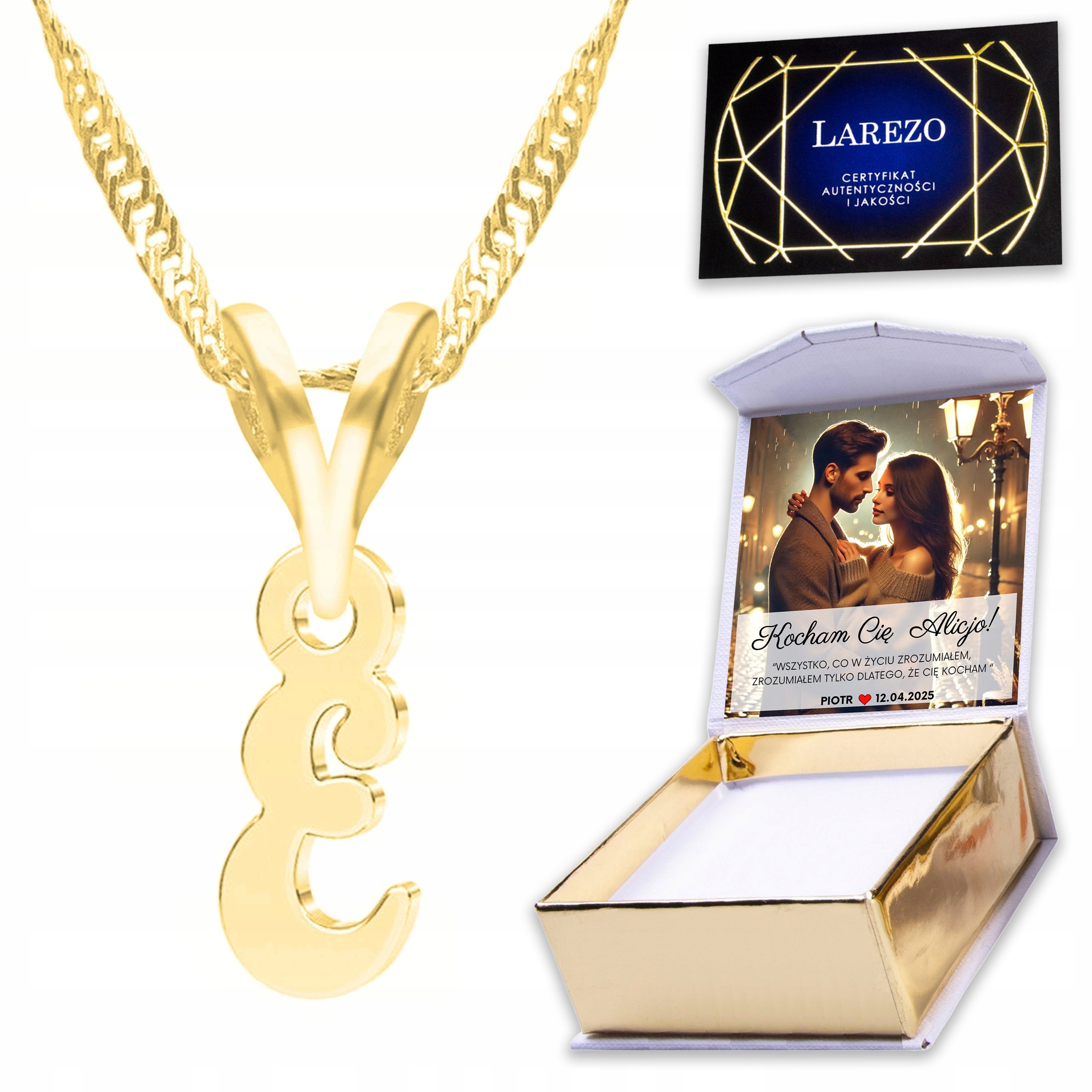 Zlatý náhrdelník 925 s písmenkem Iniciál Znamení Písmeno Iniciál Letter E Print