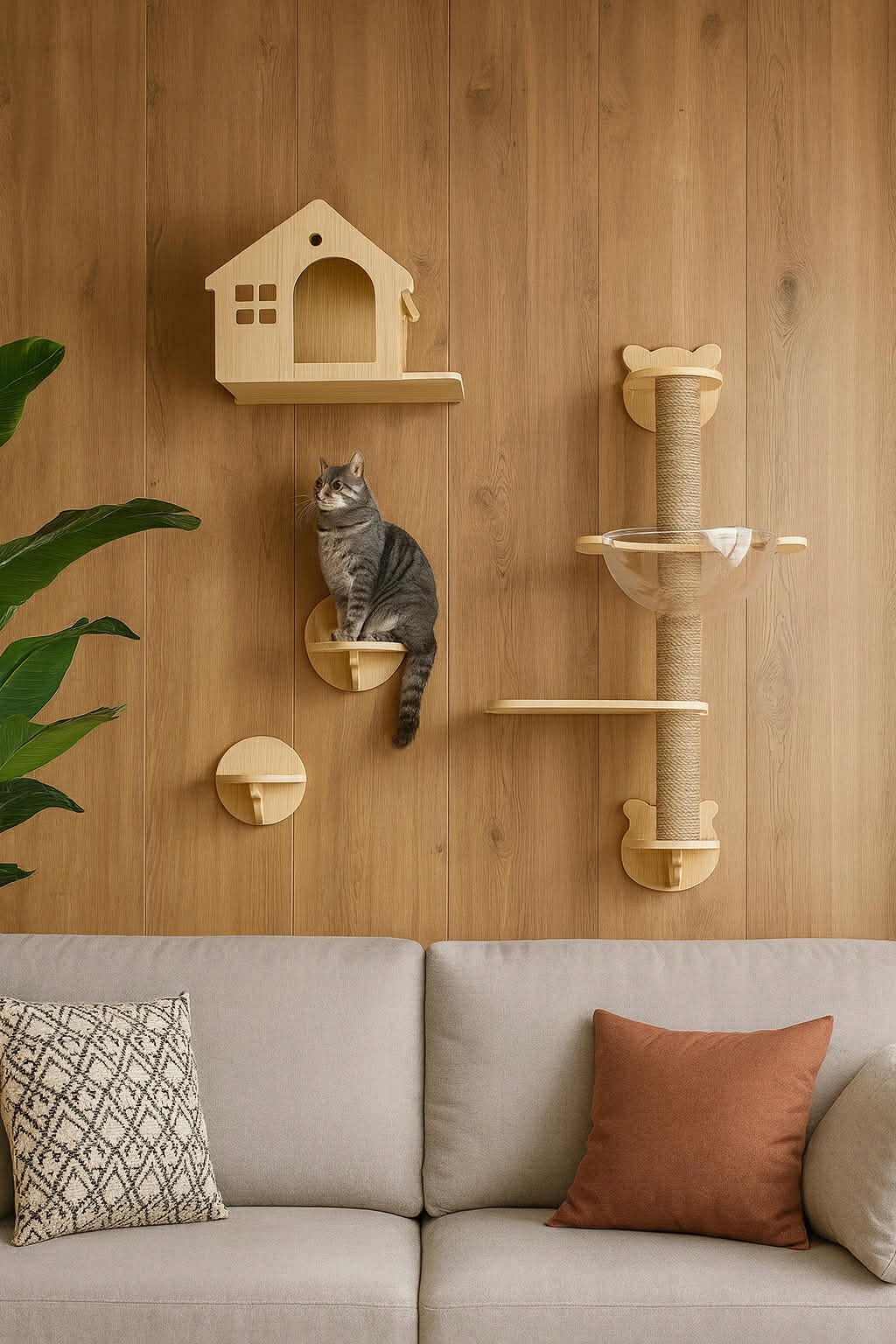 Levně Škrabadlo Pro Kočky Na Stěnu Pelíšek Dráha Pro Kočky 4 Prvky Nástěnná Houpací Síť